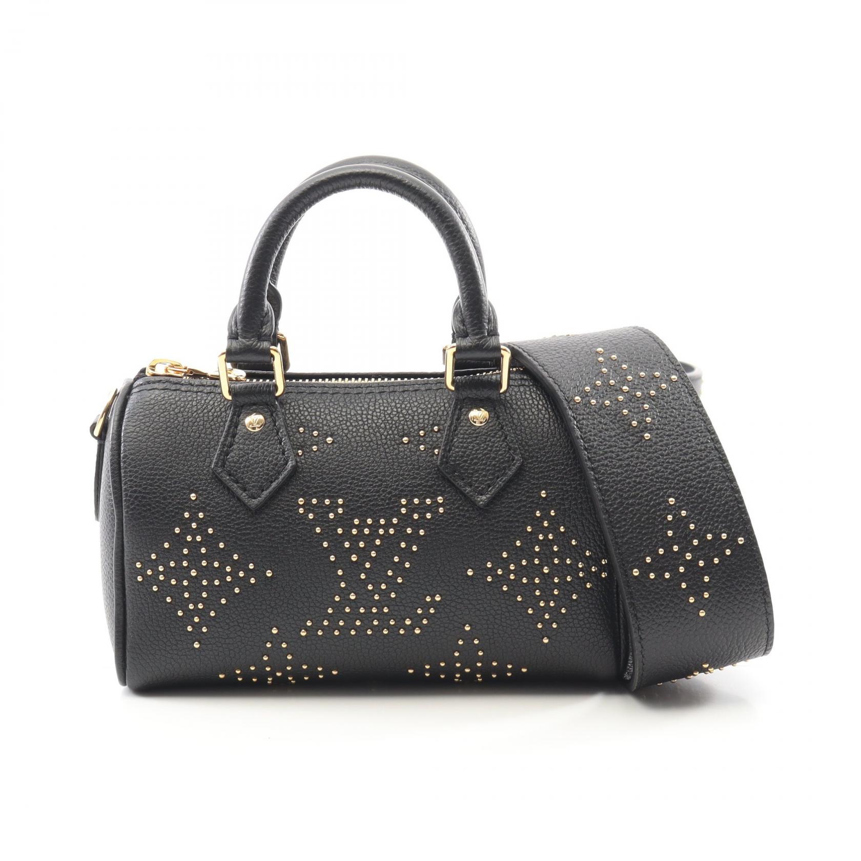 ルイ・ヴィトン LOUIS VUITTON ナノ スピーディ スタッズ モノグラムアンプラント ハンドバッグ バッグ レザー レディース ブラック系 M46745 【中古】
