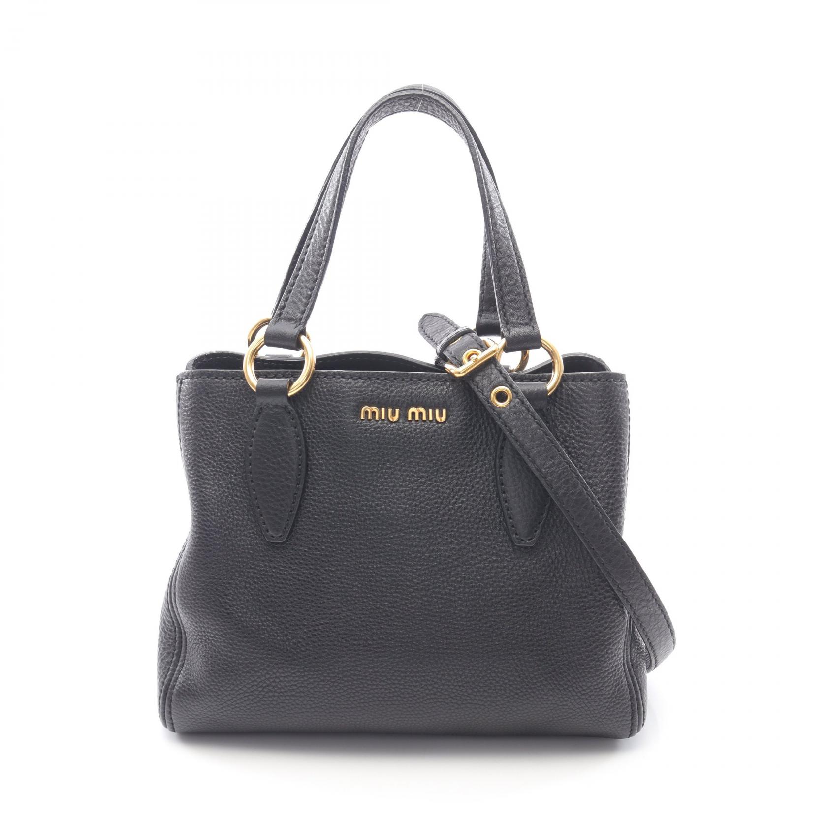 Miumiu vitello shine ミュウミュウ　2wayバック Miu Miu Matelasse Vitello Shine 2Way Bag Leather Black U