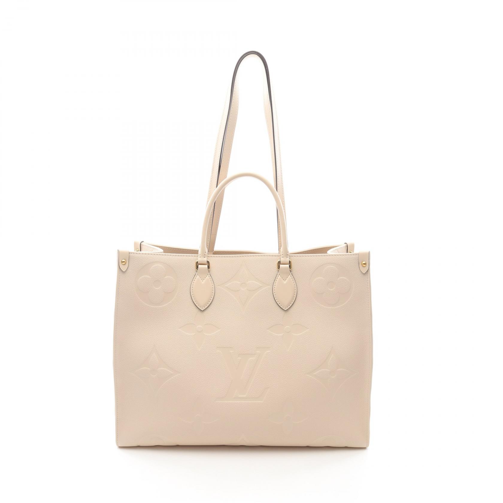 ≪5％OFFクーポン対象＆まとめ買い10%OFF≫ルイ・ヴィトン LOUIS VUITTON オンザゴー GM モノグラムアンプラント クリーム トートバッグ バッグ レザー レディース アイボリー系 M45081 【中古】