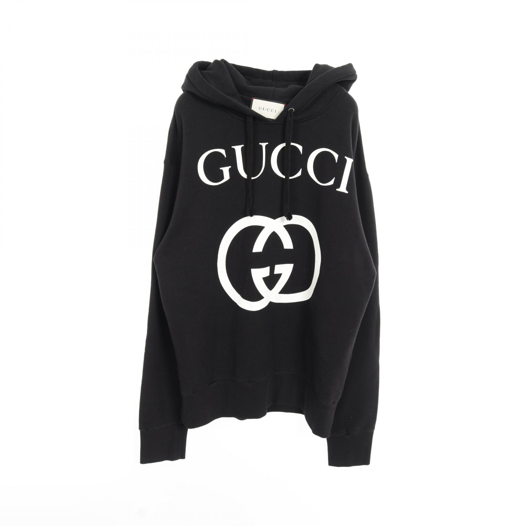 【2千円OFFクーポン対象】グッチ GUCCI インターロッキングG パーカー 衣料品 トップス コットン メンズ ブラック系 / ホワイト系 【中古】