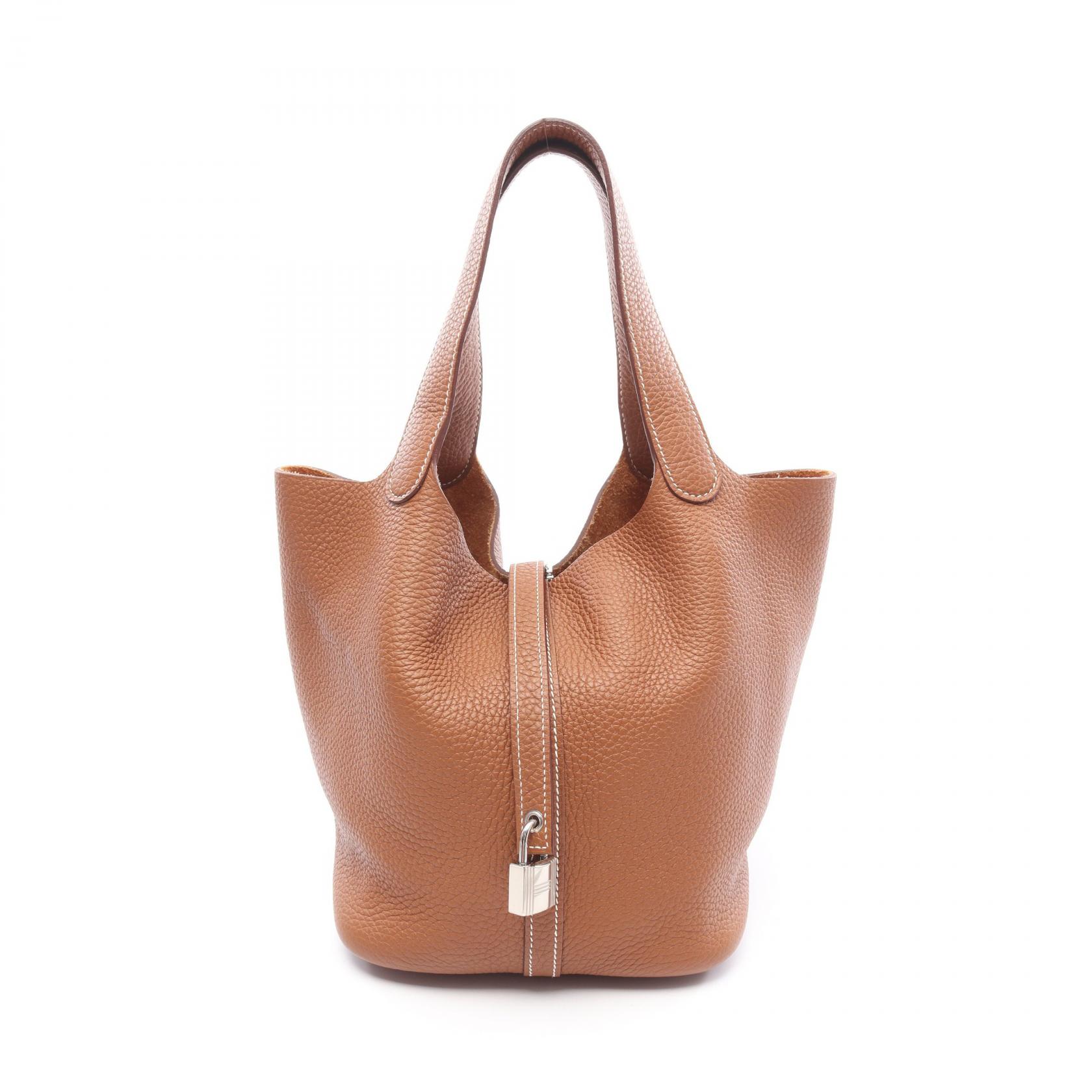 【ポイント5倍｜4/18 0:00～4/20 23:59】エルメス HERMES ピコタンロックMM ゴールド ハンドバッグ バッグ トリヨンクレマンス トリヨンクレマンス レディース ブラウン系 【中古】