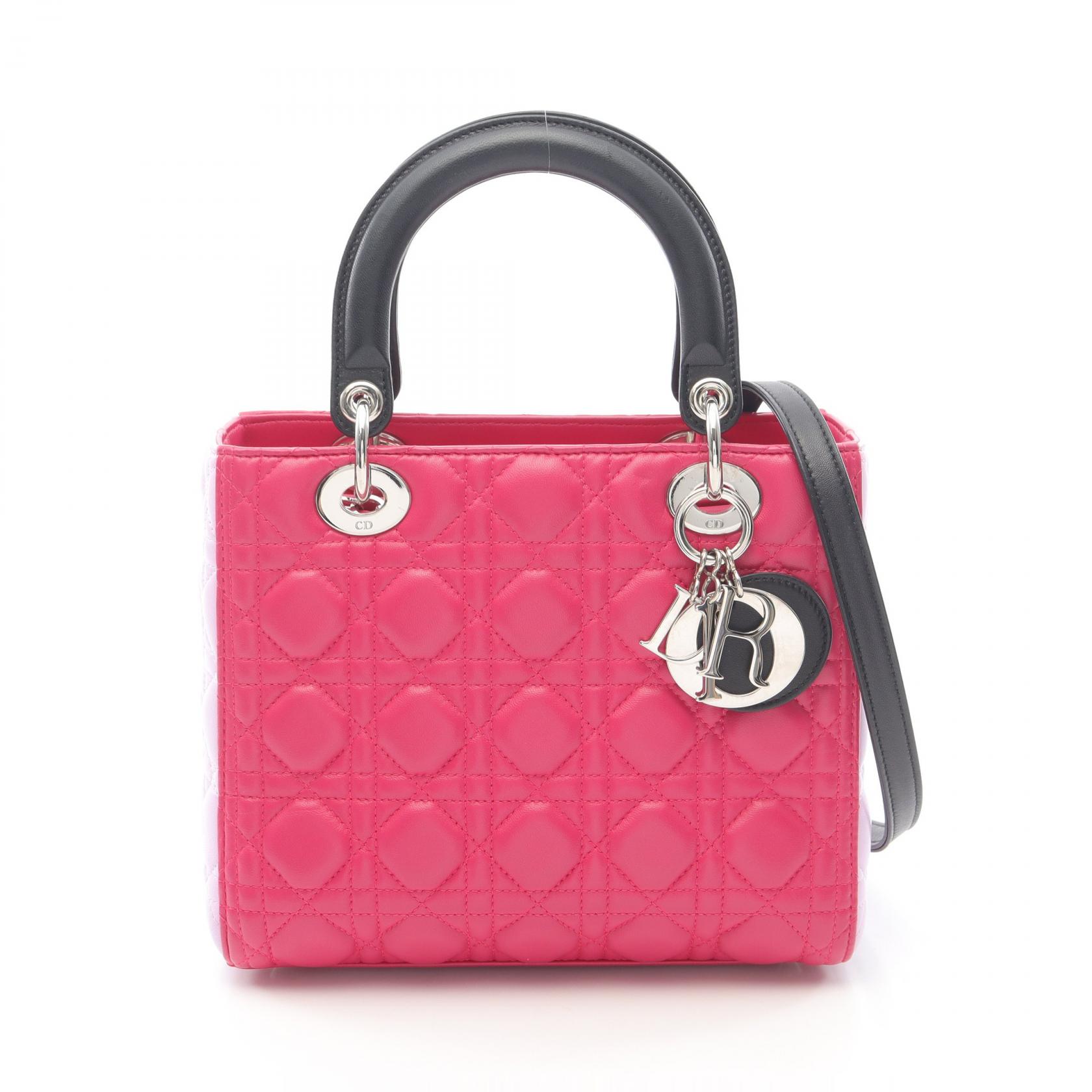 ディオール Dior LADY DIOR レディディオール ハンドバッグ バッグ レザー レディース ピンク系 / ブラック系 M0538ONGE 【中古】