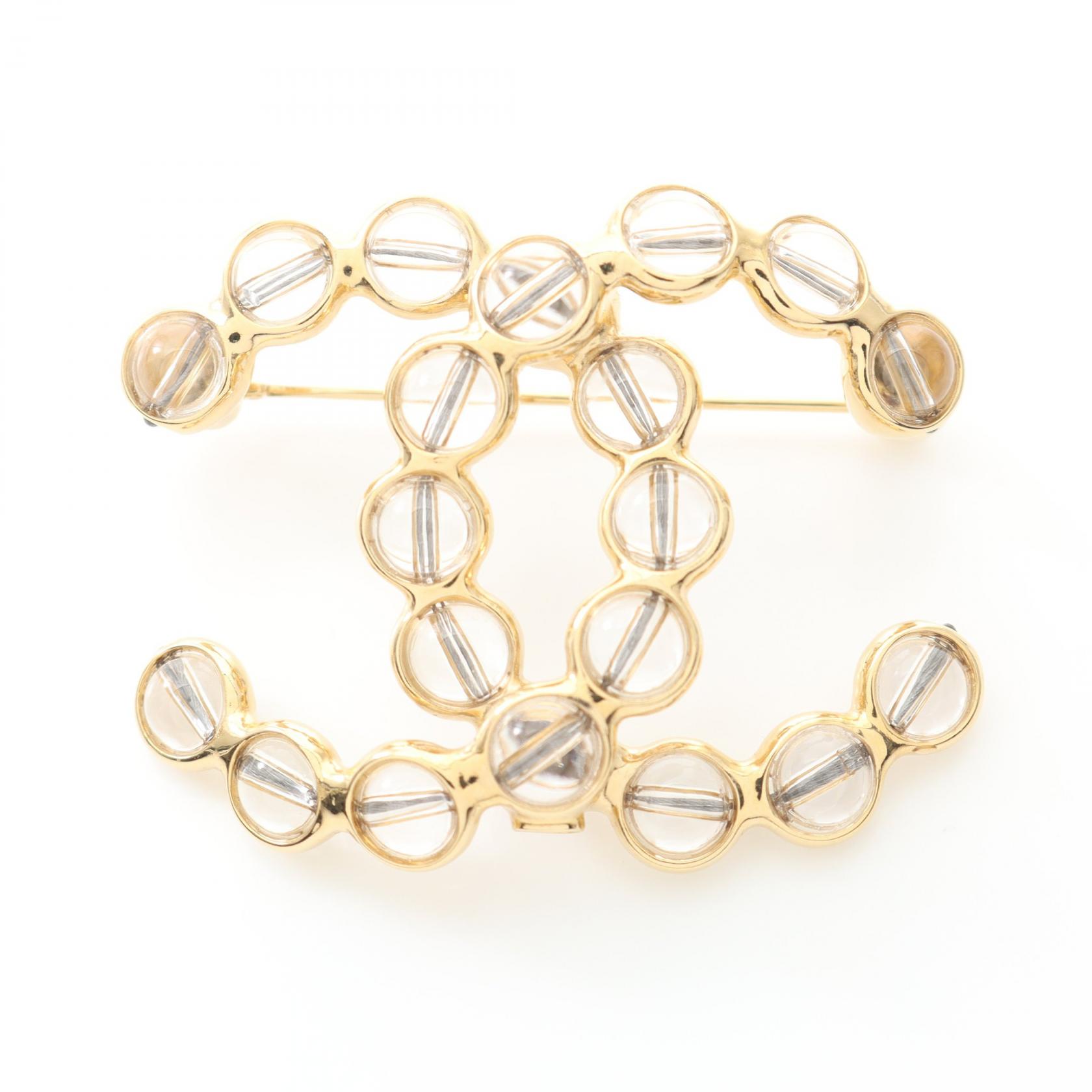 ≪5％OFFクーポン対象＆まとめ買い10%OFF≫シャネル CHANEL ココマーク ブローチ アクセサリー GP（ゴールドメッキ） ラインストーン レディース ゴールド系 / クリア系 【中古】