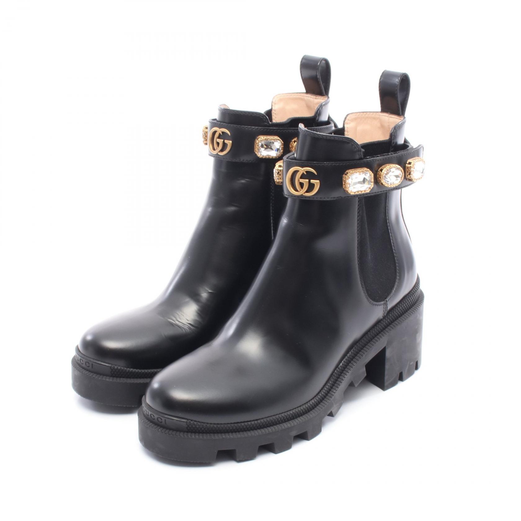 GUCCI ショートブーツ　エンジニアブーツ　サイズ38 GUCCIブラックレザーエンジニアブーツ 38