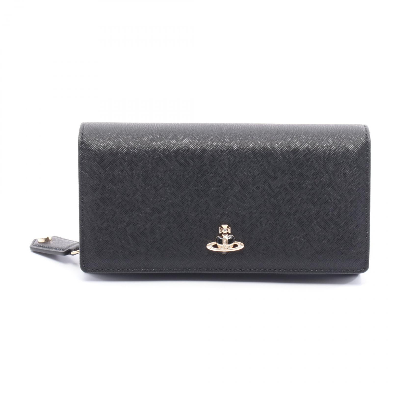 ≪5%OFFクーポン&まとめ買い10% ~7/26 9:59〆≫ヴィヴィアンウエストウッド Vivienne Westwood CLASSIC LOGO WALLET オーブ 二つ折り長財布 財布 サフィアーノレザー レディース ブラック系 51060025L0040N401 【中古】|BRANDOFF TOKYO