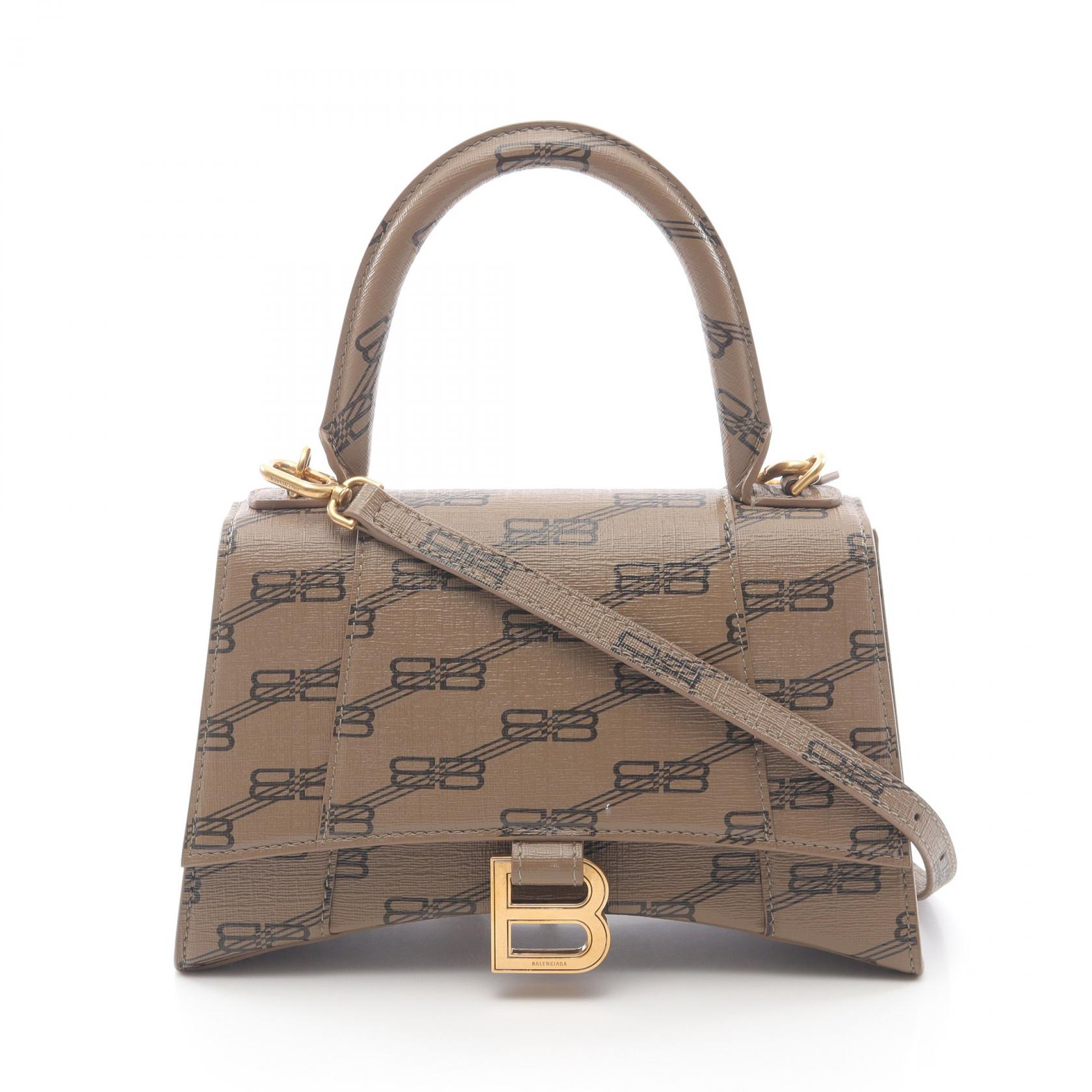 ≪5％OFFクーポン対象＆まとめ買い10%OFF≫バレンシアガ BALENCIAGA アワーグラス スモール BBモノグラム ハンドバッグ バッグ PVCコーティングキャンバス レディース ブラウン系 593546 【中古】