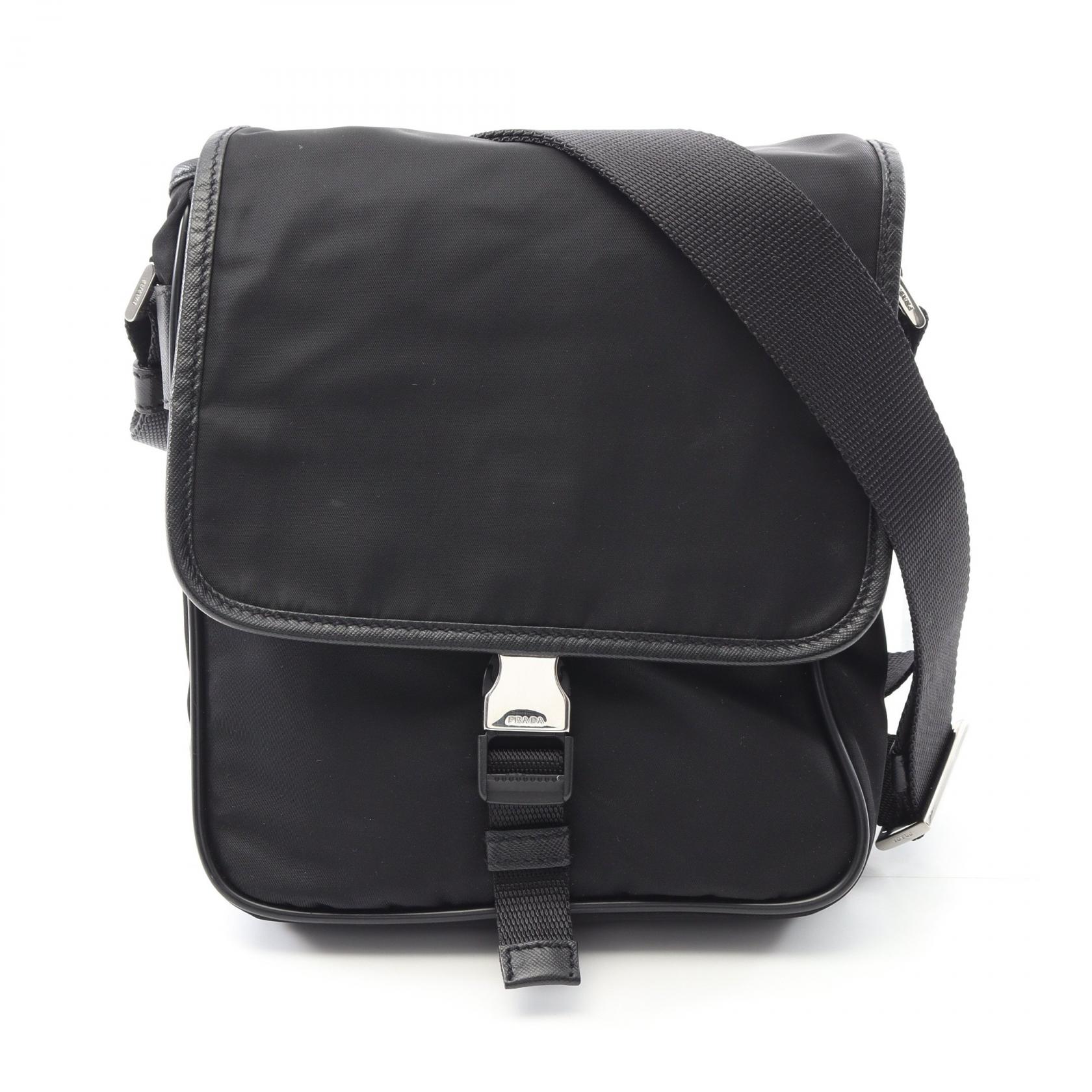 【ポイント5倍｜4/18 0:00～4/20 23:59】プラダ PRADA ショルダーバッグ バッグ ナイロン サフィアーノレザー メンズ レディース ブラック系 【中古】