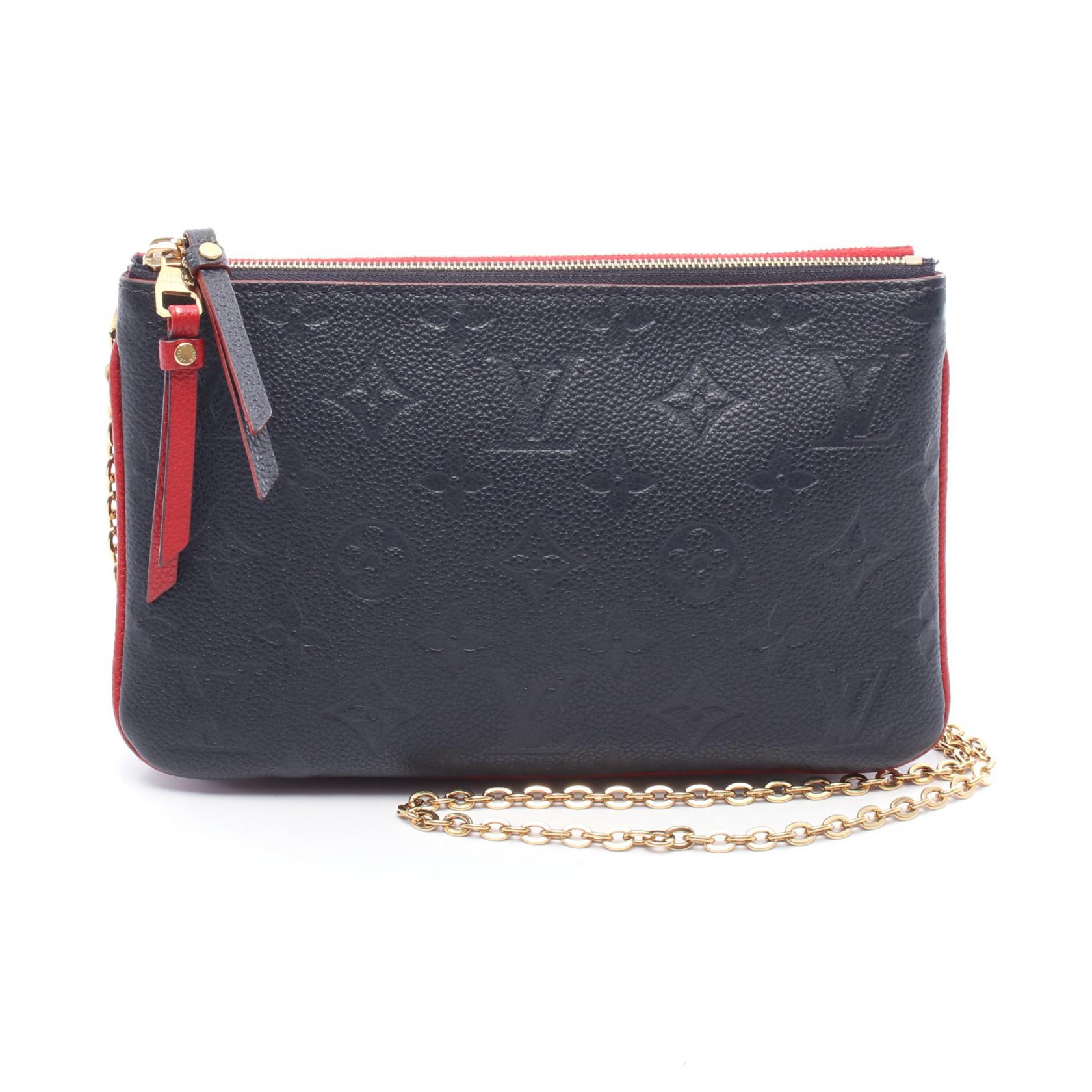 【ポイント5倍｜4/18 0:00～4/20 23:59】ルイ・ヴィトン LOUIS VUITTON ポシェット ドゥーブル ジップ ショルダーバッグ バッグ レザー モノグラム・アンプラント レディース ネイビー系 / レッド系 M63916 【中古】