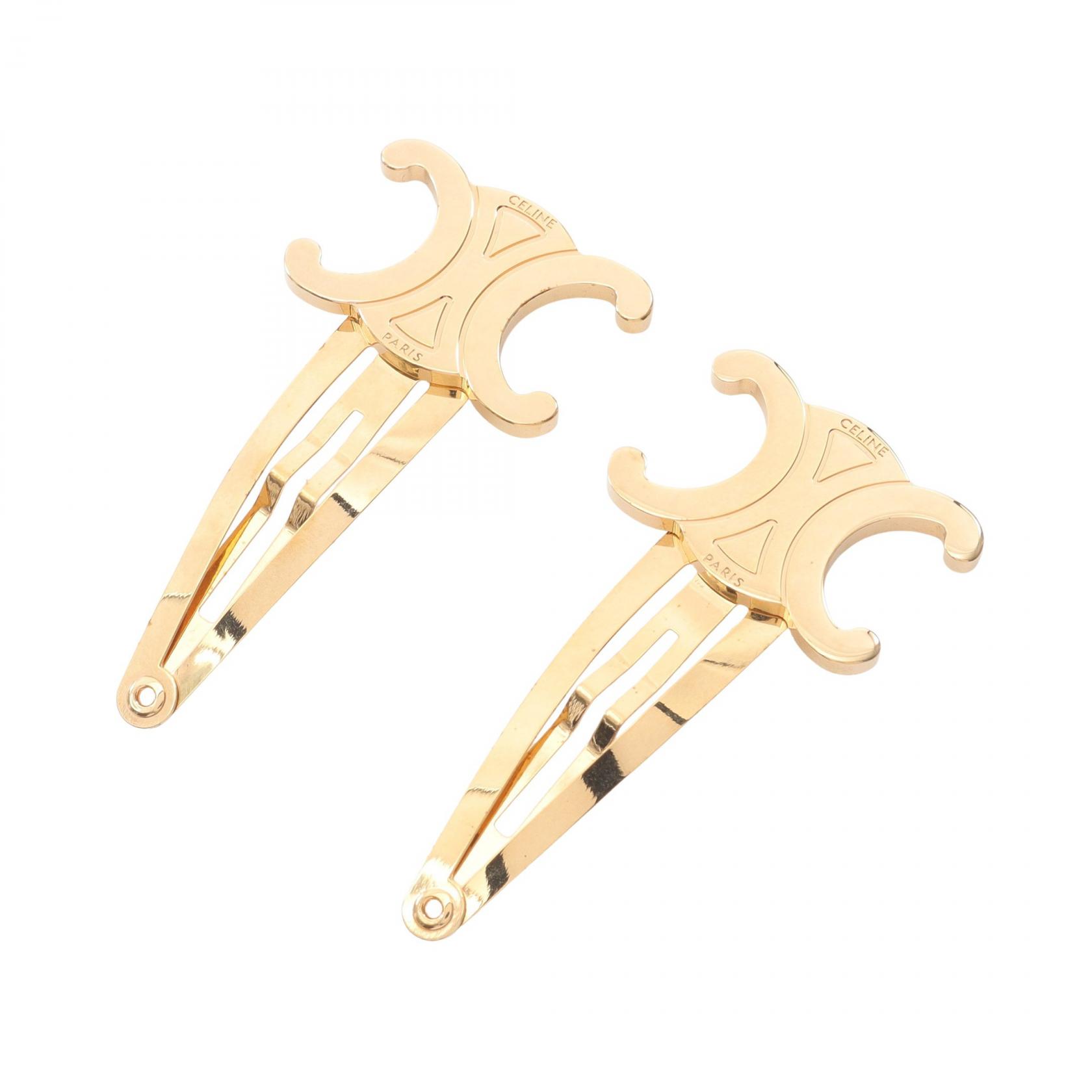 【美品】CELINE　セリーヌ　トリオンフ　ヘアピン ゴールド 箱付き 楽天市場】CELINE セリーヌ トリオンフ スナップ ヘアクリップ