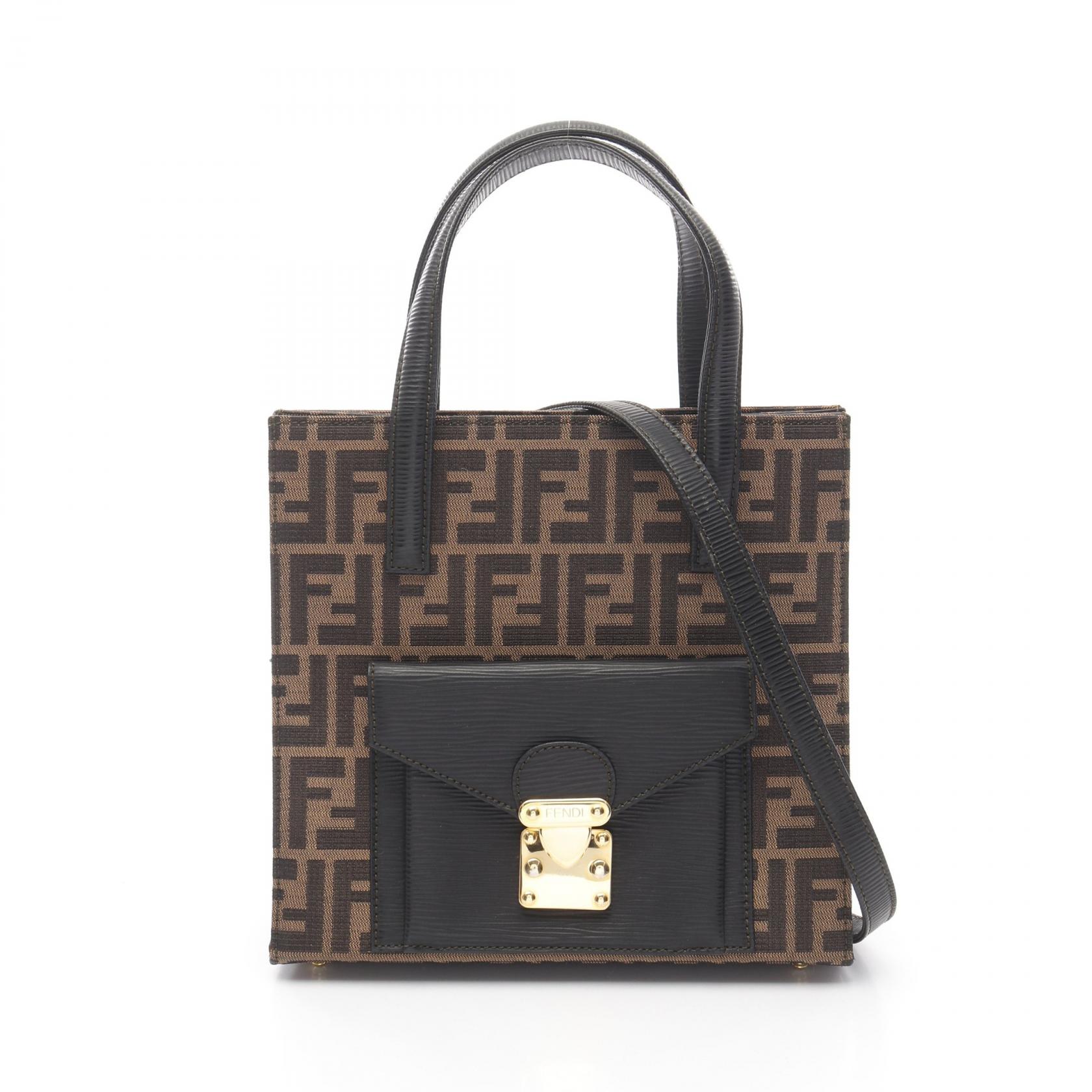 ≪5％OFFクーポン対象＆まとめ買い10%OFF≫フェンディ FENDI ズッカ ハンドバッグ バッグ キャンバス レザー レディース ブラウン系 【中古】