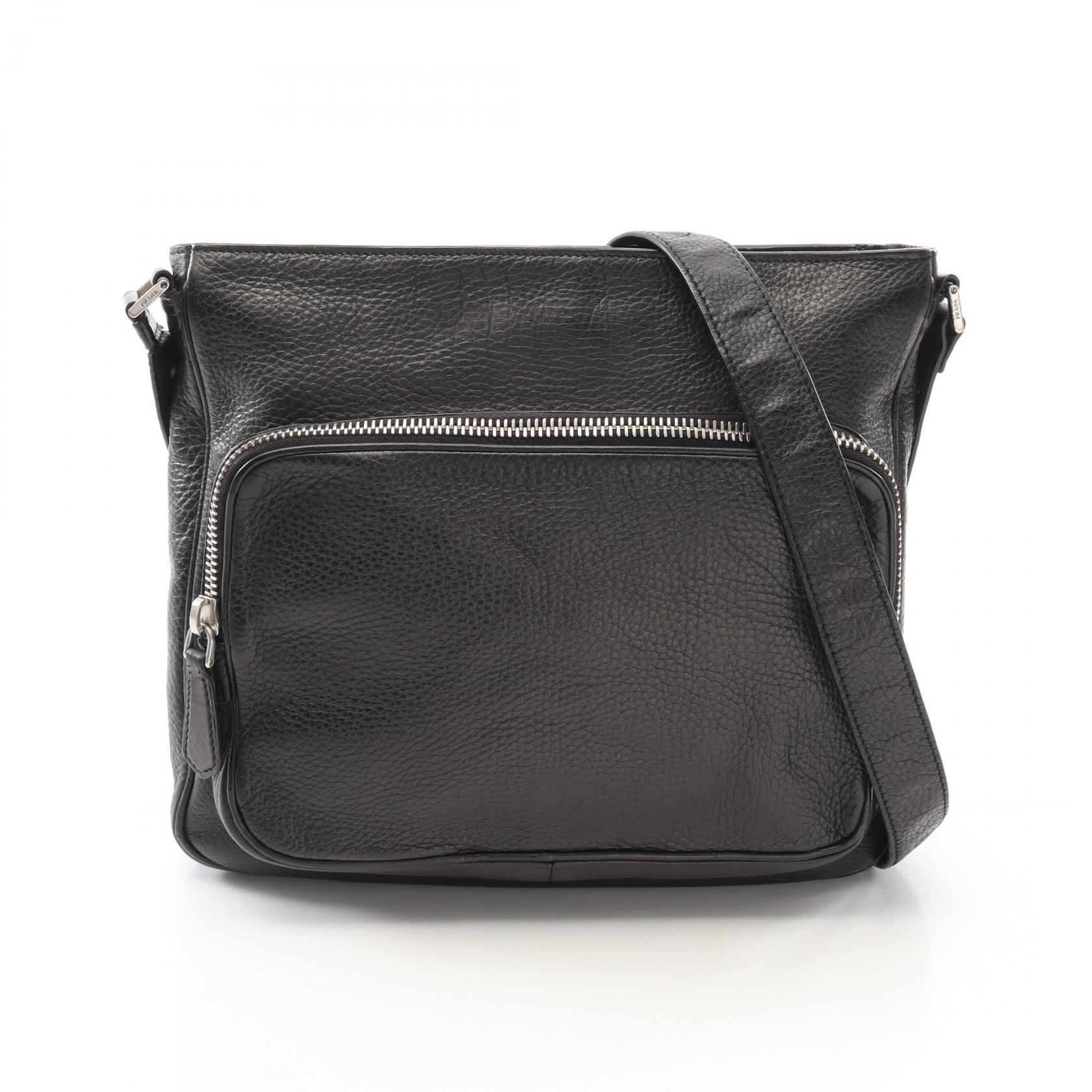 【ポイント5倍｜4/18 0:00～4/20 23:59】プラダ PRADA ショルダーバッグ バッグ レザー メンズ レディース ブラック系 【中古】