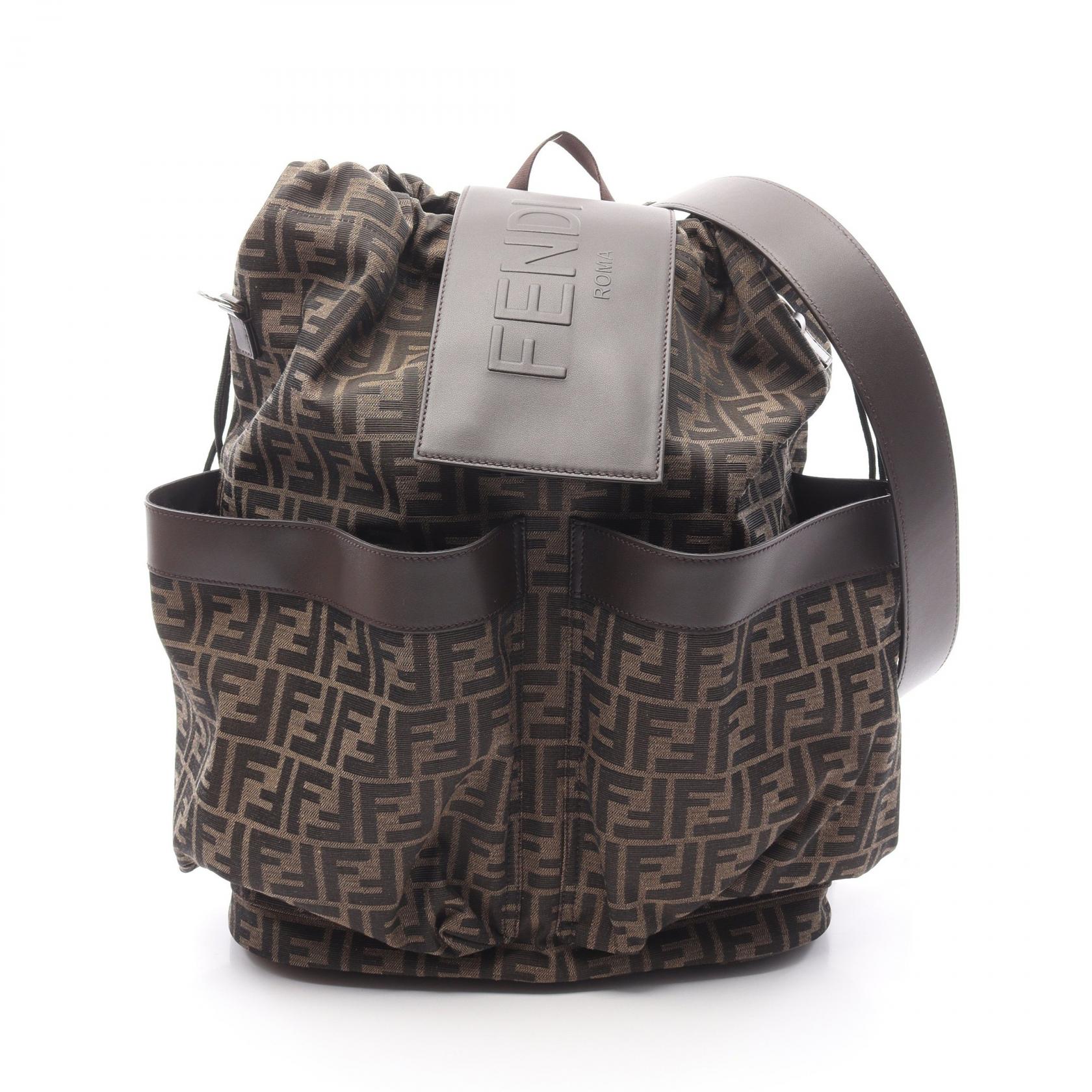 ≪5％OFFクーポン対象＆まとめ買い10%OFF≫フェンディ FENDI ストライク ラージ FFジャカード ズッカ リュックサック バックパック バッグ キャンバス レザー メンズ ブラウン系 7VZ056AG0MF19KW 【新品】