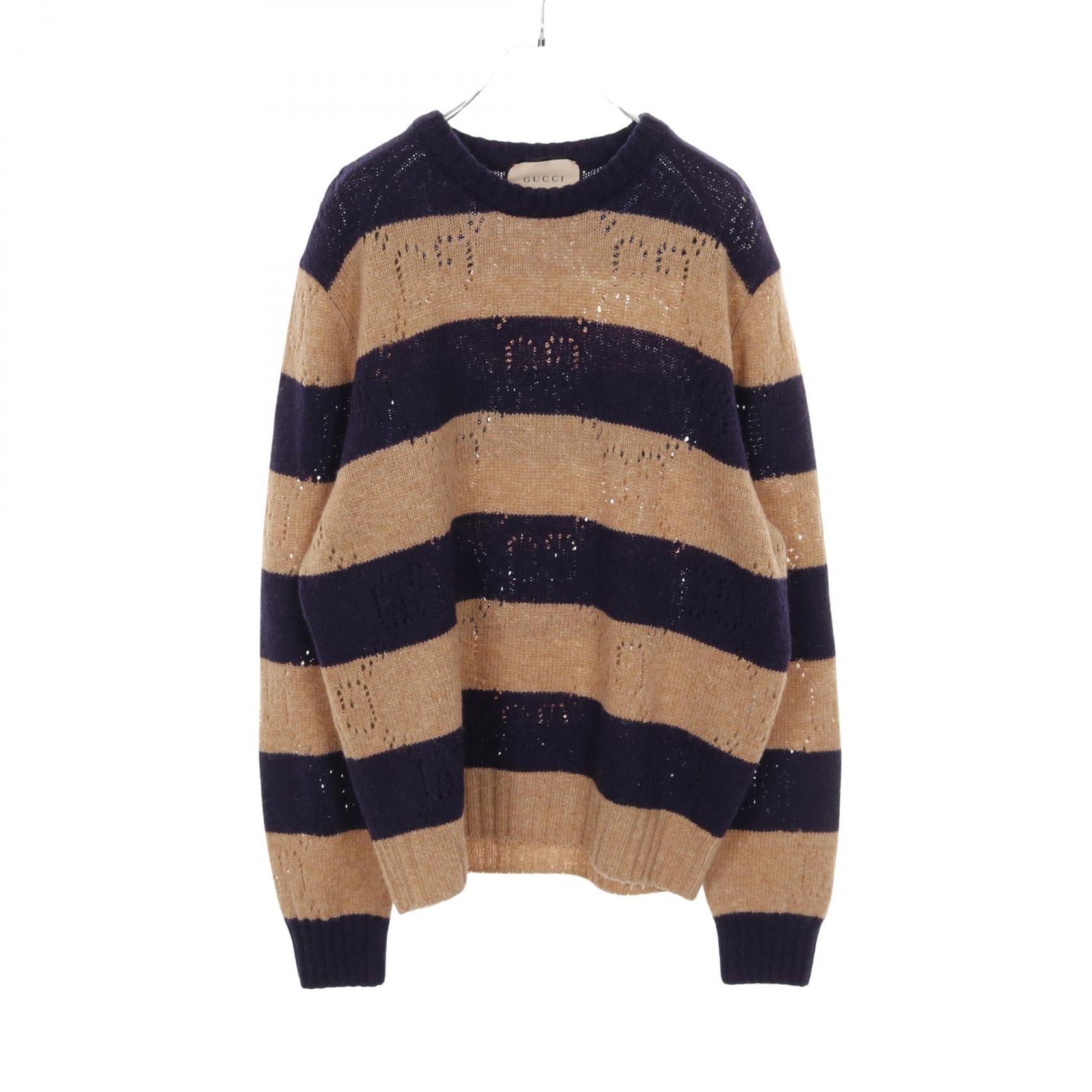【2千円OFFクーポン対象】グッチ GUCCI GG柄 ニット 衣料品 トップス ウール メンズ ブラウン系 / ネイビー系 【中古】
