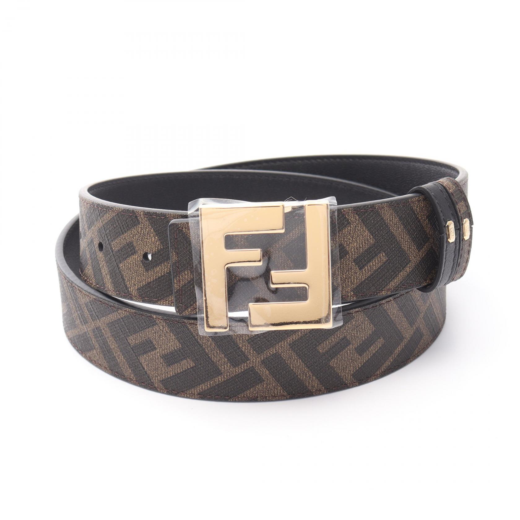Fendi レザーベルト ブラウン ブラック FFスクエアベルト レザー ブラック | Fendi