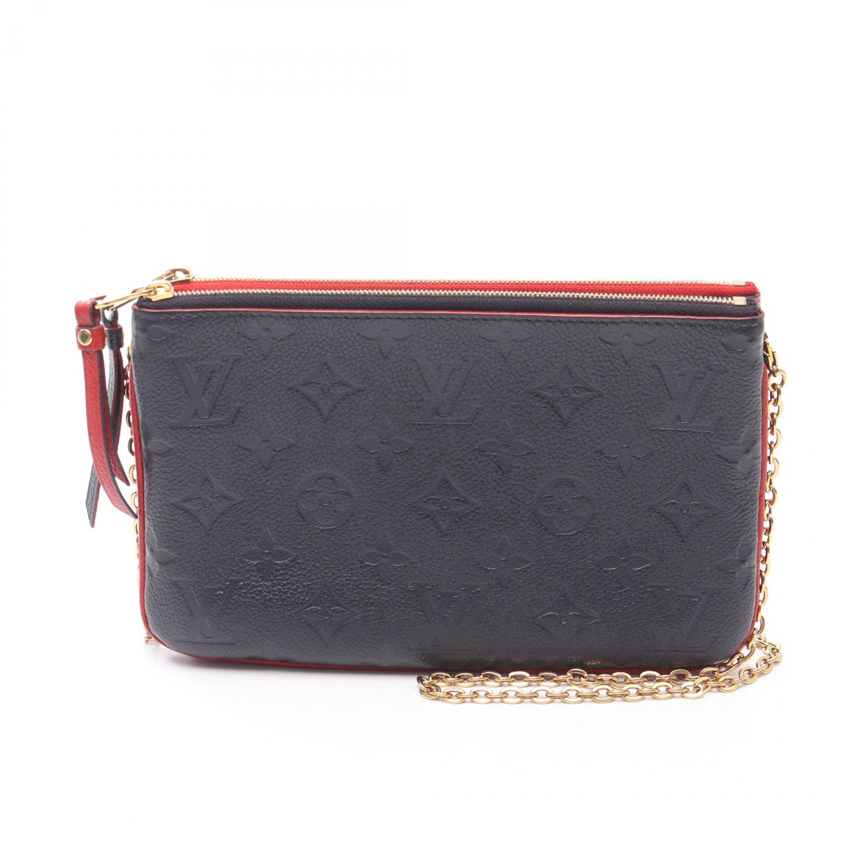【5千円OFFクーポン対象】ルイ・ヴィトン LOUIS VUITTON ポシェット ドゥーブル ジップ ショルダーバッグ バッグ レザー モノグラム・アンプラント レディース ネイビー系 / レッド系 M63916 【中古】
