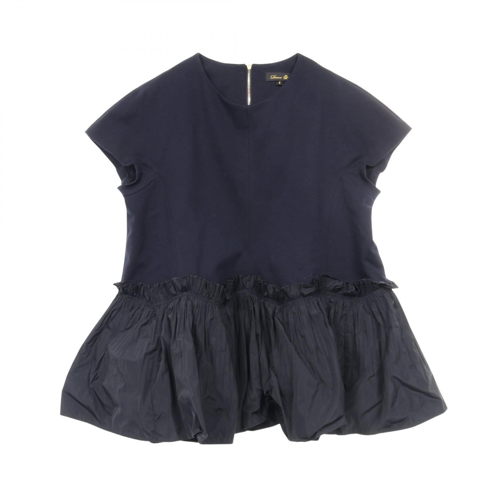 ≪5％OFFクーポン対象＆まとめ買い10%OFF≫ドゥロワー Drawer ペプラム ブラウス 衣料品 トップス コットン ナイロン / ポリエステル レディース ネイビー系 【中古】