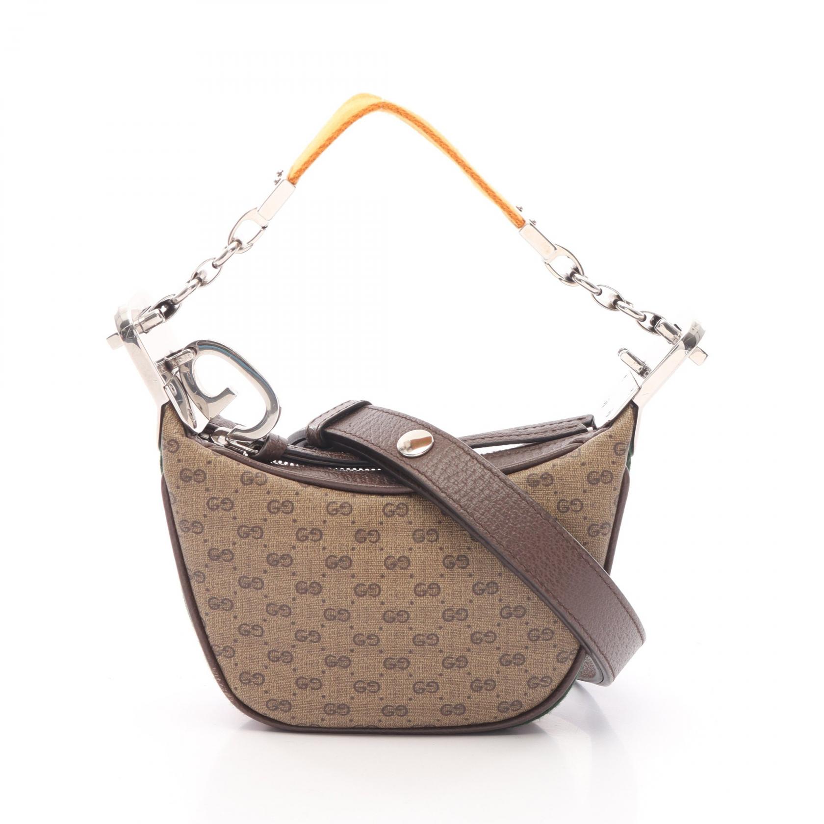 ≪5％OFFクーポン対象＆まとめ買い10%OFF≫グッチ GUCCI マイクロGG シェリーライン ハンドバッグ バッグ PVCコーティングキャンバス レザー レディース ベージュ系 / ブラウン系 / マルチカラー 718512 【中古】