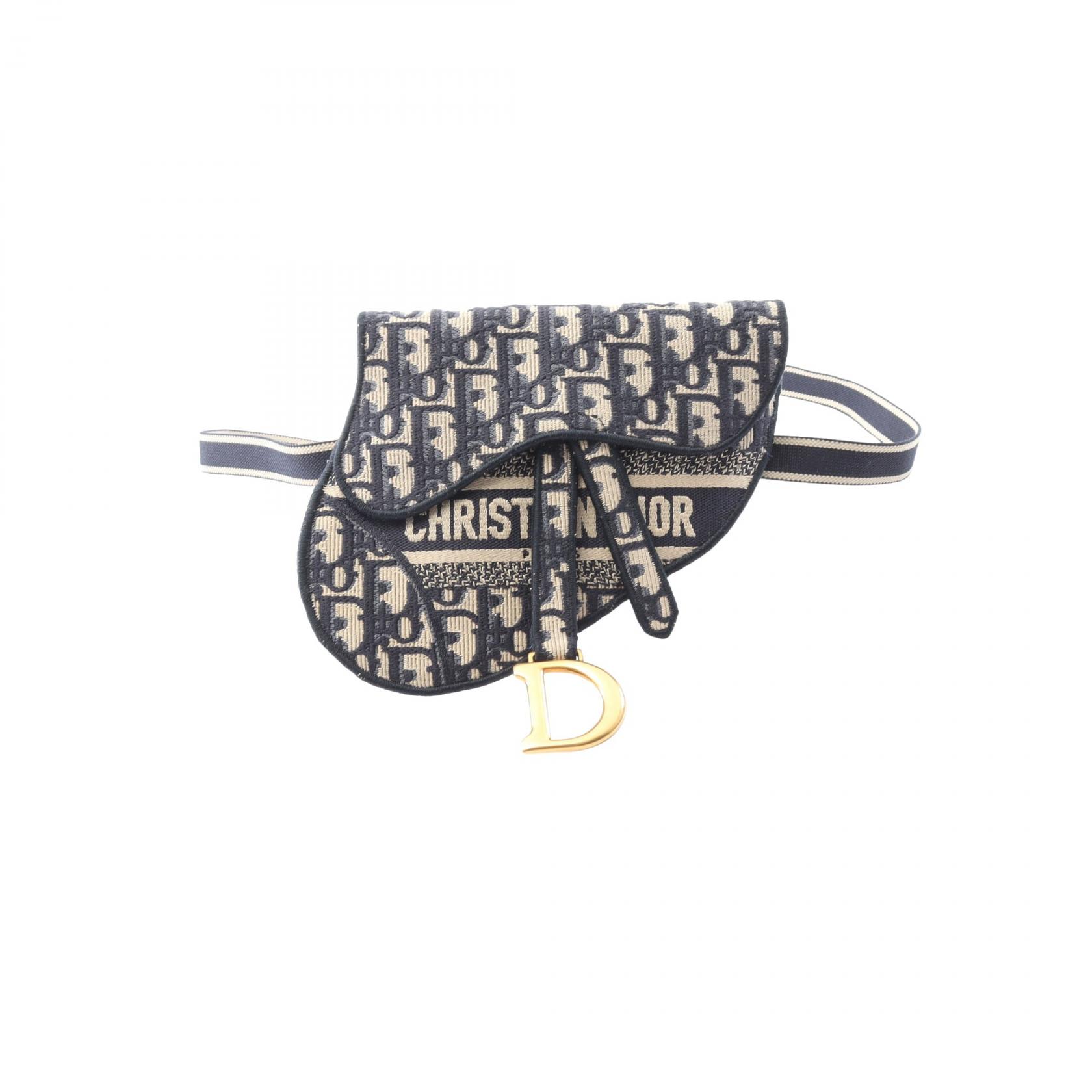 【1万円OFFクーポン対象】ディオール Dior サドルバッグ ウエストバッグ バッグ キャンバス レディース ベージュ系 / ネイビー系 【中古】