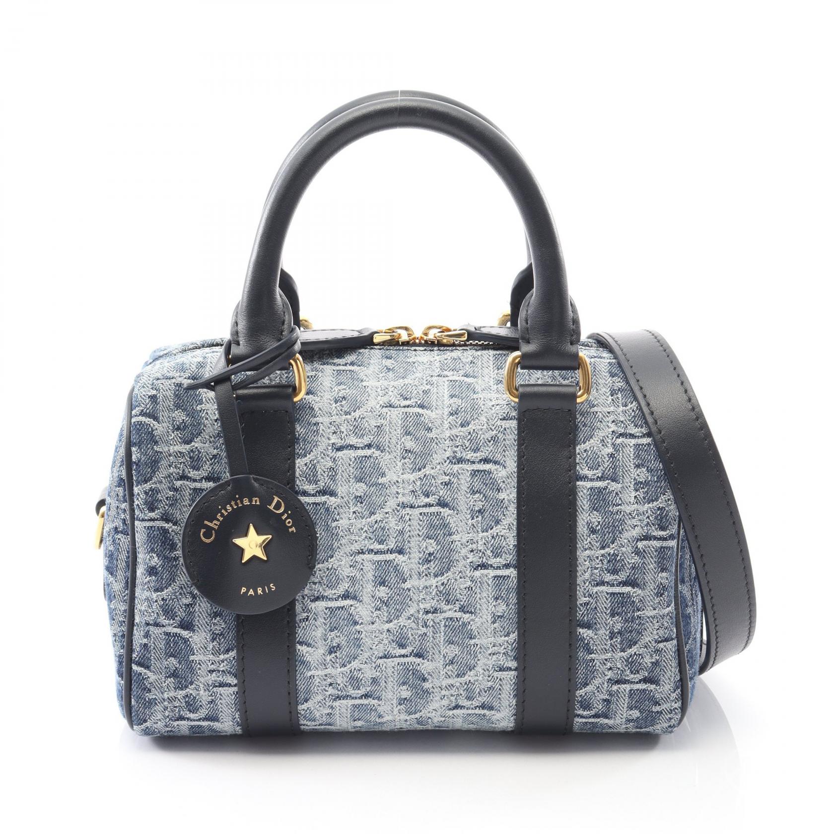 【ポイント5倍｜4/18 0:00～4/20 23:59】ディオール Dior Groove 20 グルーヴ スモール オブリーク ジャカード ハンドバッグ バッグ デニム レザー レディース ネイビー系 M1364UDCE_M49E 【中古】