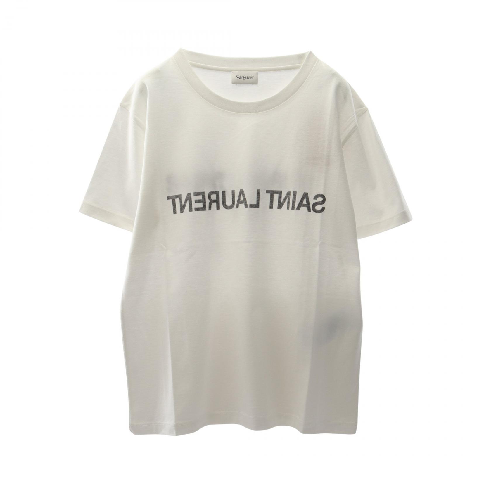 ≪5％OFFクーポン対象＆まとめ買い10%OFF≫サンローランパリ SAINT LAURENT PARIS リバースロゴ 半袖Tシャツ 衣料品 トップス コットン レディース ホワイト系 665234Y37AW9744L 【新品】
