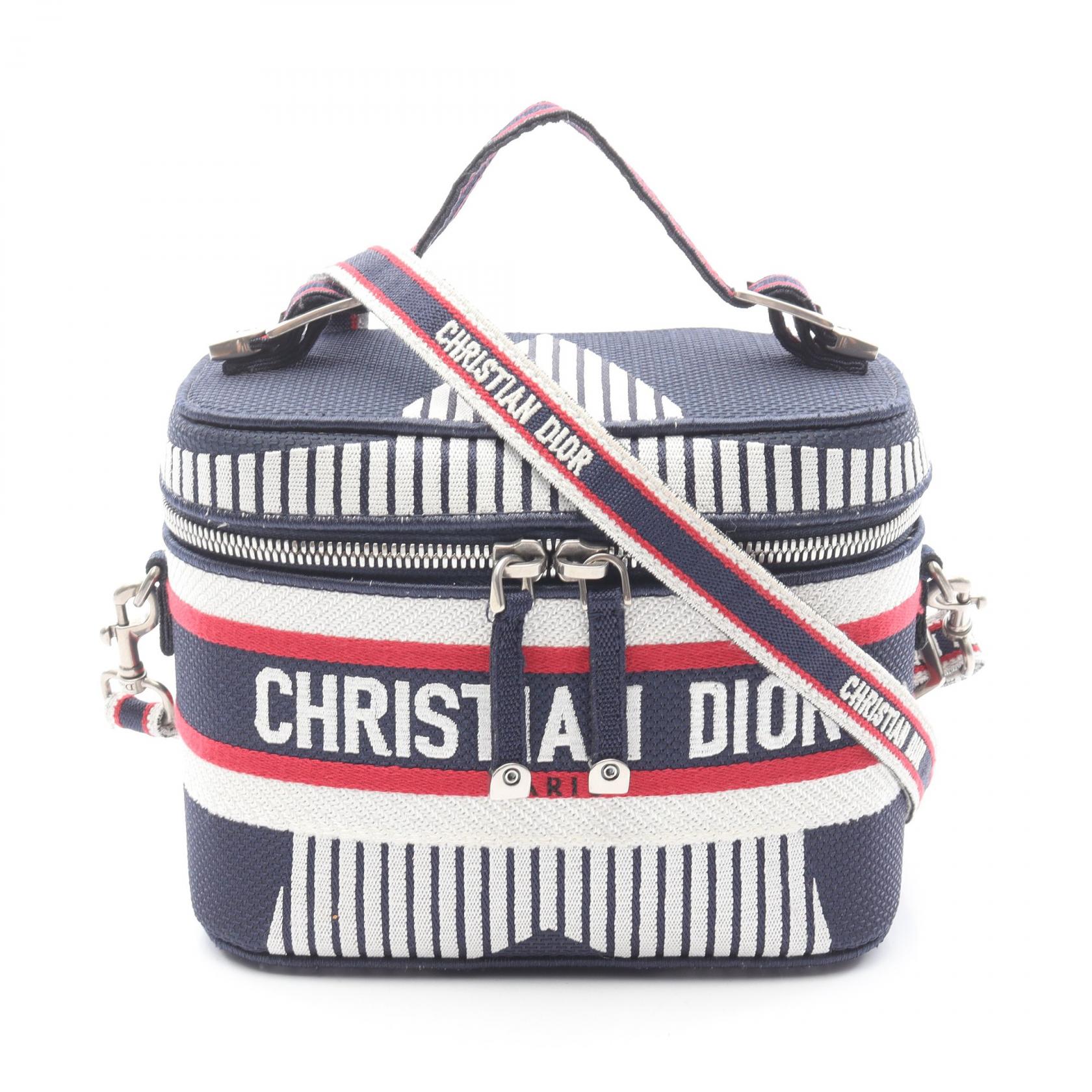 ≪5％OFFクーポン対象＆まとめ買い10%OFF≫ディオール Dior TRAVEL スモール ヴァニティ ハンドバッグ バッグ キャンバス レディース ネイビー系 / ホワイト系 / レッド系 【中古】