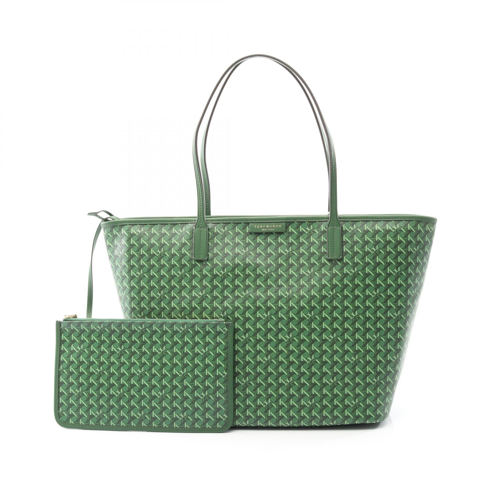 トリーバーチ Tory Burch エバーレディ ジップ トートバッグ バッグ PVCコーティングキャンバス レザー レディース グリーン系 145634367 【新品】