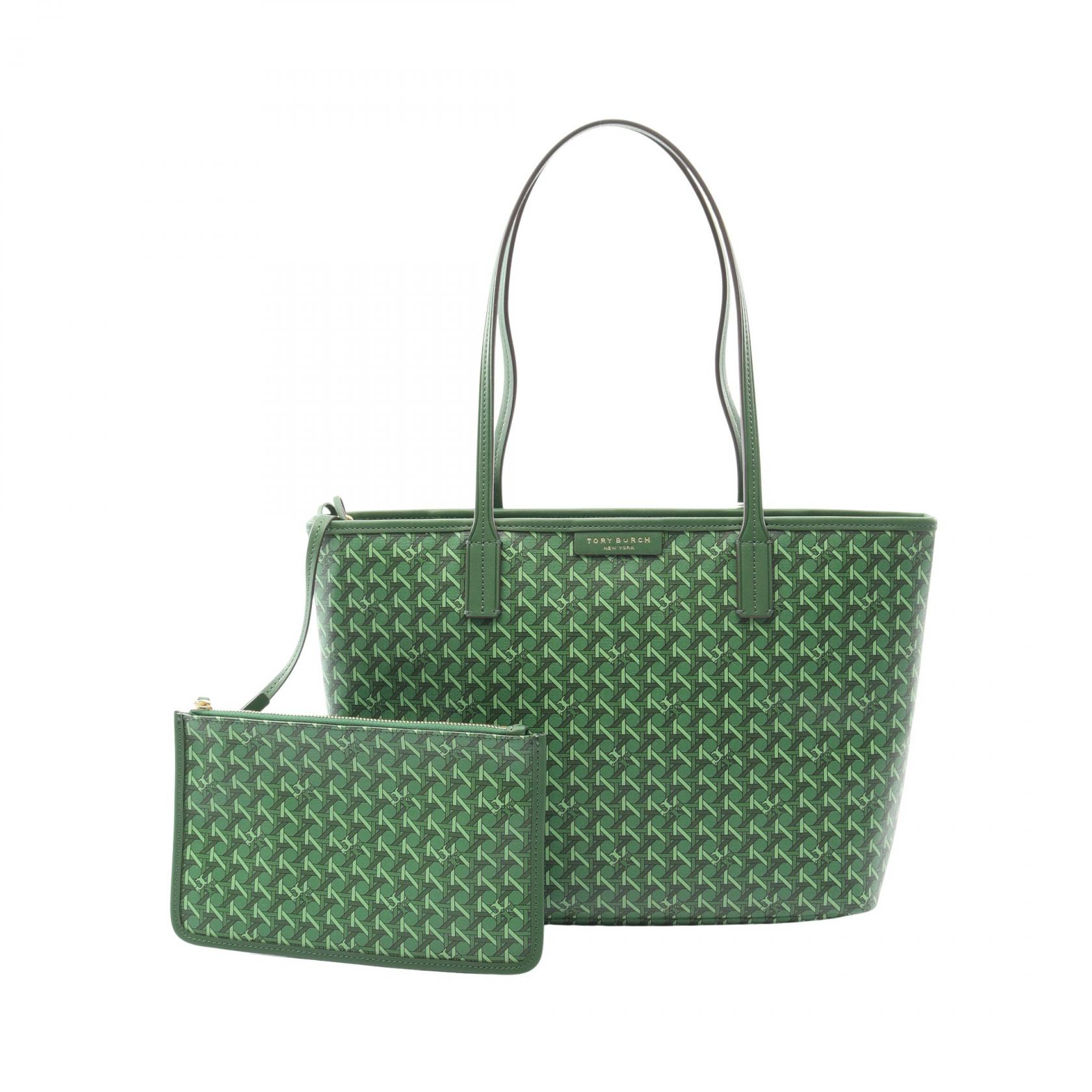 ≪5％OFFクーポン対象＆まとめ買い10%OFF≫トリーバーチ Tory Burch エバーレディー スモール トートバッグ バッグ PVCコーティングキャンバス レザー レディース グリーン系 147748367 【新品】