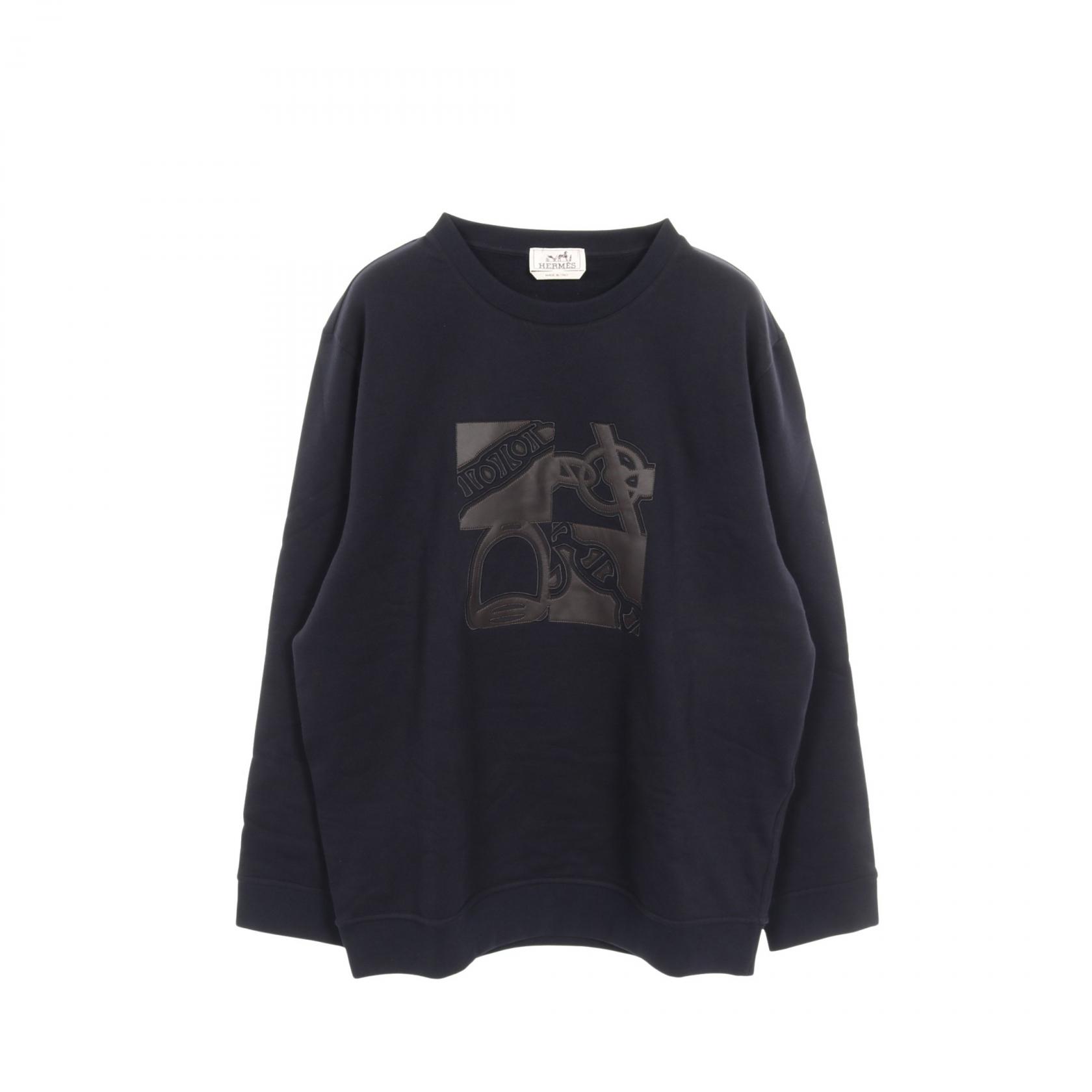 ≪5%OFFクーポン＆まとめ買い10% ～7/26 9:59〆≫エルメス HERMES Metallerie au Carre スウェット 衣料品 トップス コットン メンズ ネイビー系 / ブラウン系 【中古】｜BRANDOFF TOKYO