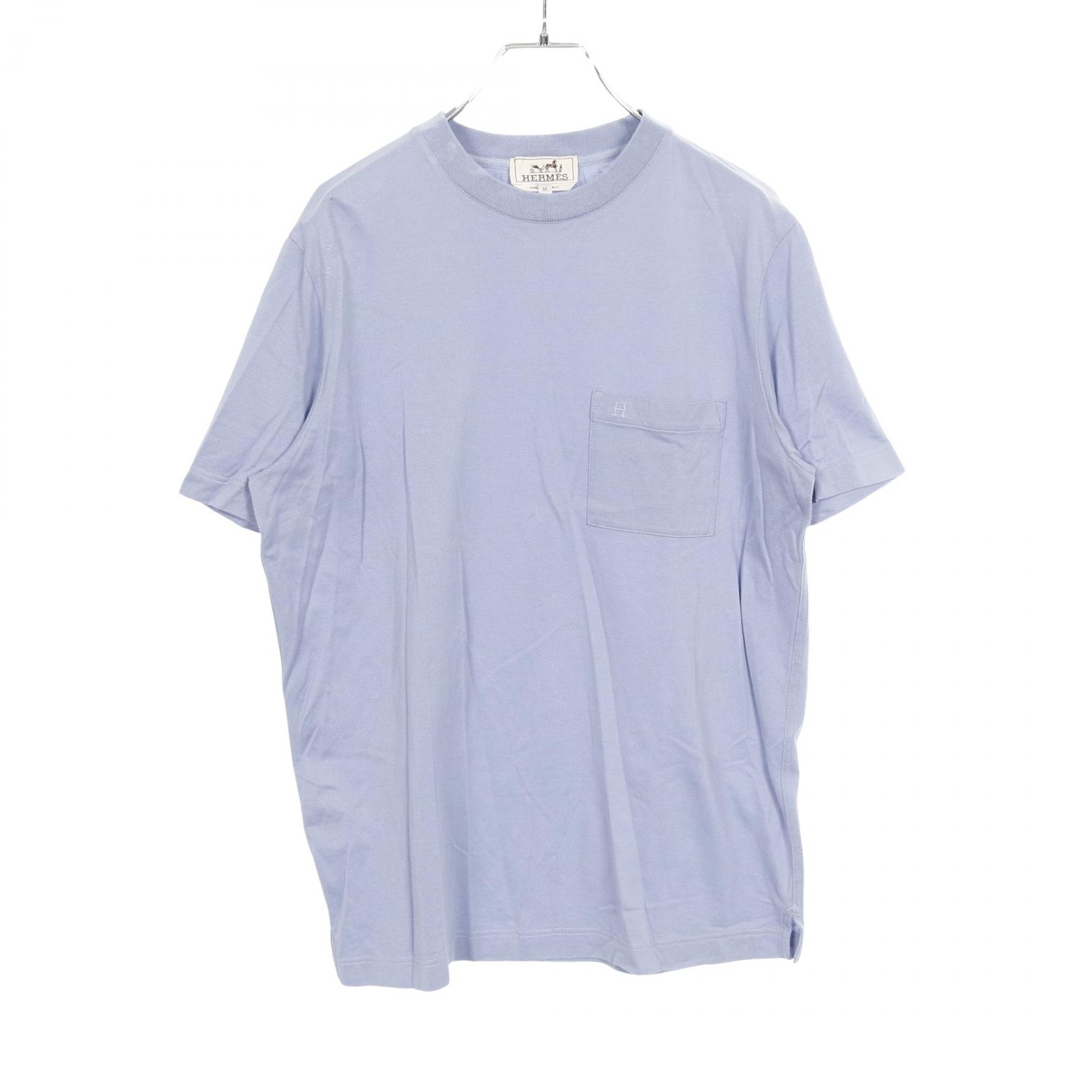 エルメス HERMES H刺繍ポケット付き カットソー 衣料品 トップス コットン メンズ ブルー系 【中古】