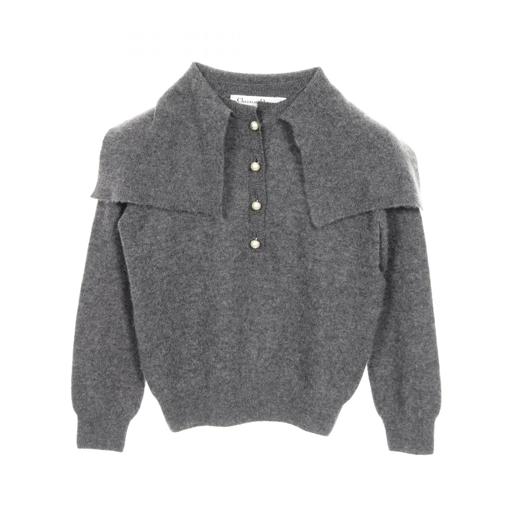 【5千円OFFクーポン対象】ディオール Dior CDロゴ パールボタン ニット 衣料品 トップス カシミヤ レディース グレー系 354S48AM053 【中古】