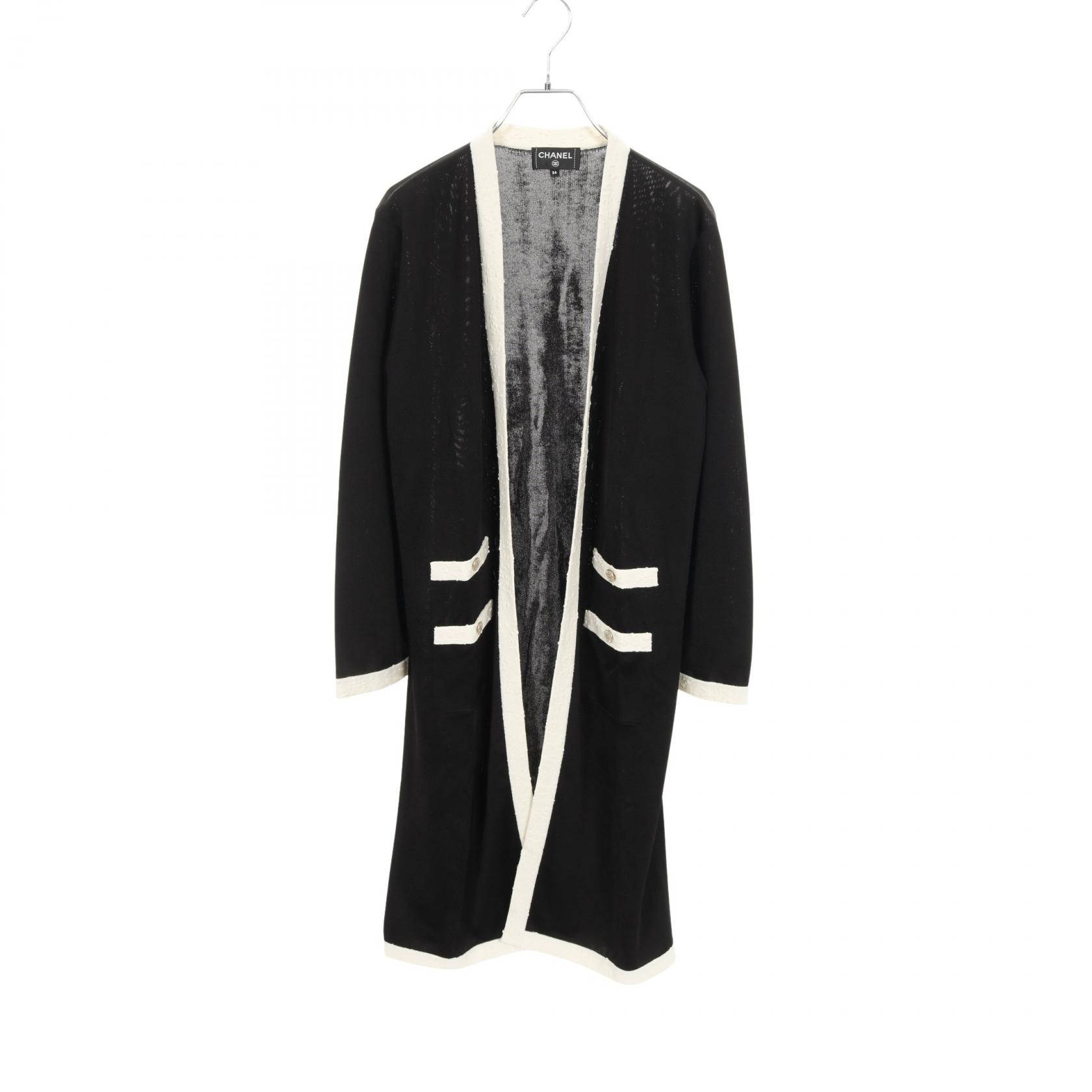 ≪5％OFFクーポン対象＆まとめ買い10%OFF≫シャネル CHANEL ココマークボタン カーディガン 衣料品 トップス ビスコース レディース ブラック系 / ホワイト系 P80104K1529 【中古】
