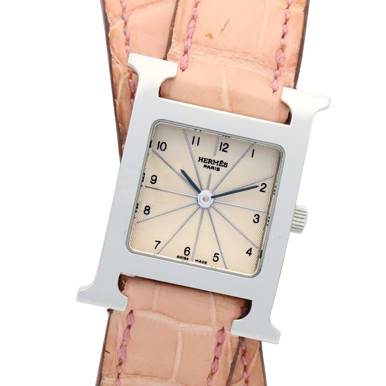 ≪5％OFFクーポン対象＆まとめ買い10%OFF≫エルメス HERMES Hウォッチ 腕時計 時計 ステンレススチール 革 レディース シルバー系 HH1.210 【中古】