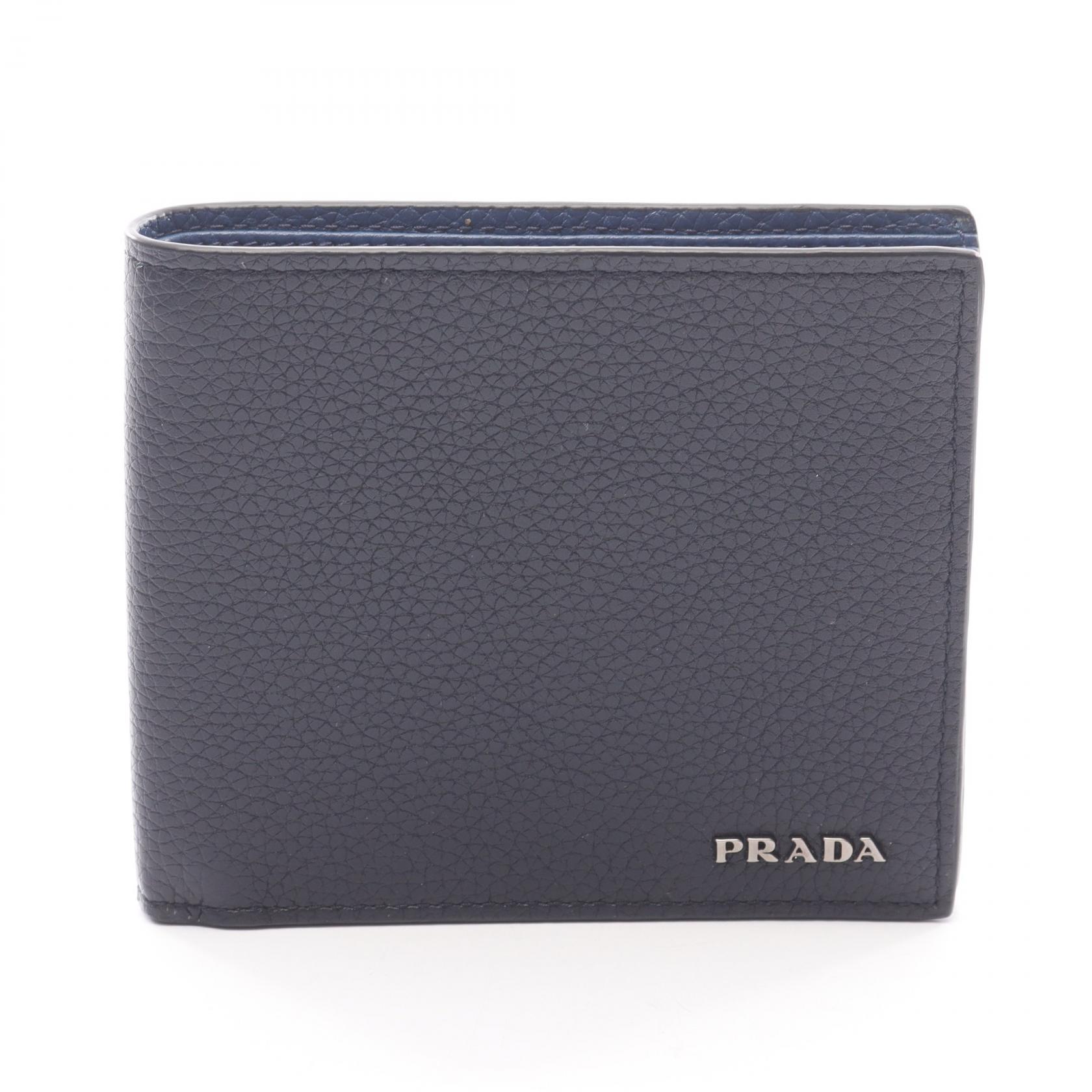 ≪5％OFFクーポン対象＆まとめ買い10%OFF≫プラダ PRADA TORO 二つ折り財布 財布 レザー メンズ ブラック系 2MO738 【中古】