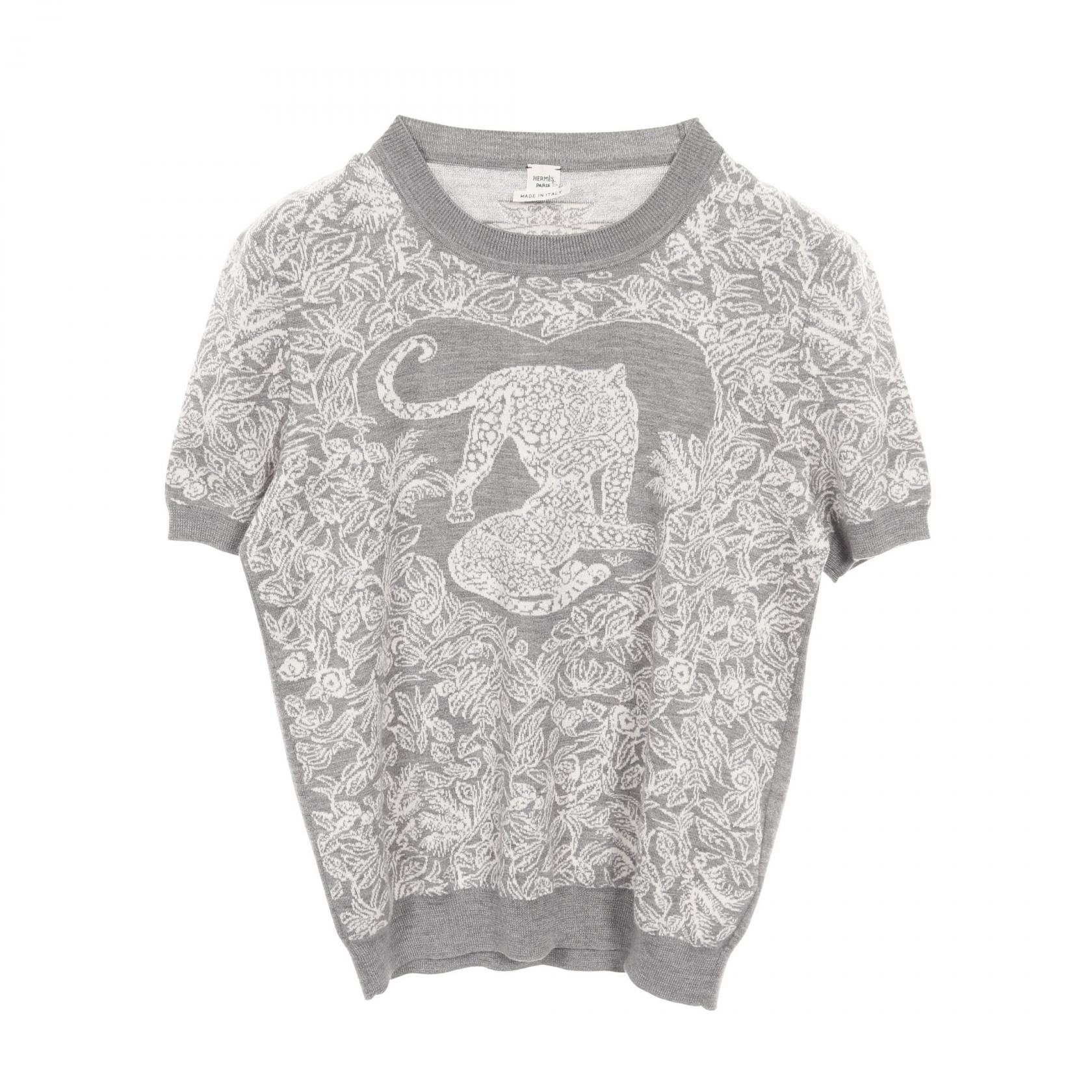 【5千円OFFクーポン対象】エルメス HERMES JUNGLE LOVE ニット 衣料品 トップス カシミヤ シルク シルク レディース グレー系 / ホワイト系 【中古】 60,500円