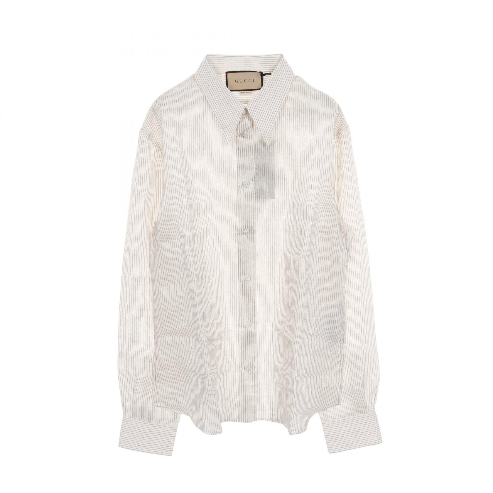 【ポイント5倍｜4/18 0:00～4/20 23:59】グッチ GUCCI ストライプ 衣料品 トップス ファブリック メンズ ホワイト系 / ゴールド系 【中古】