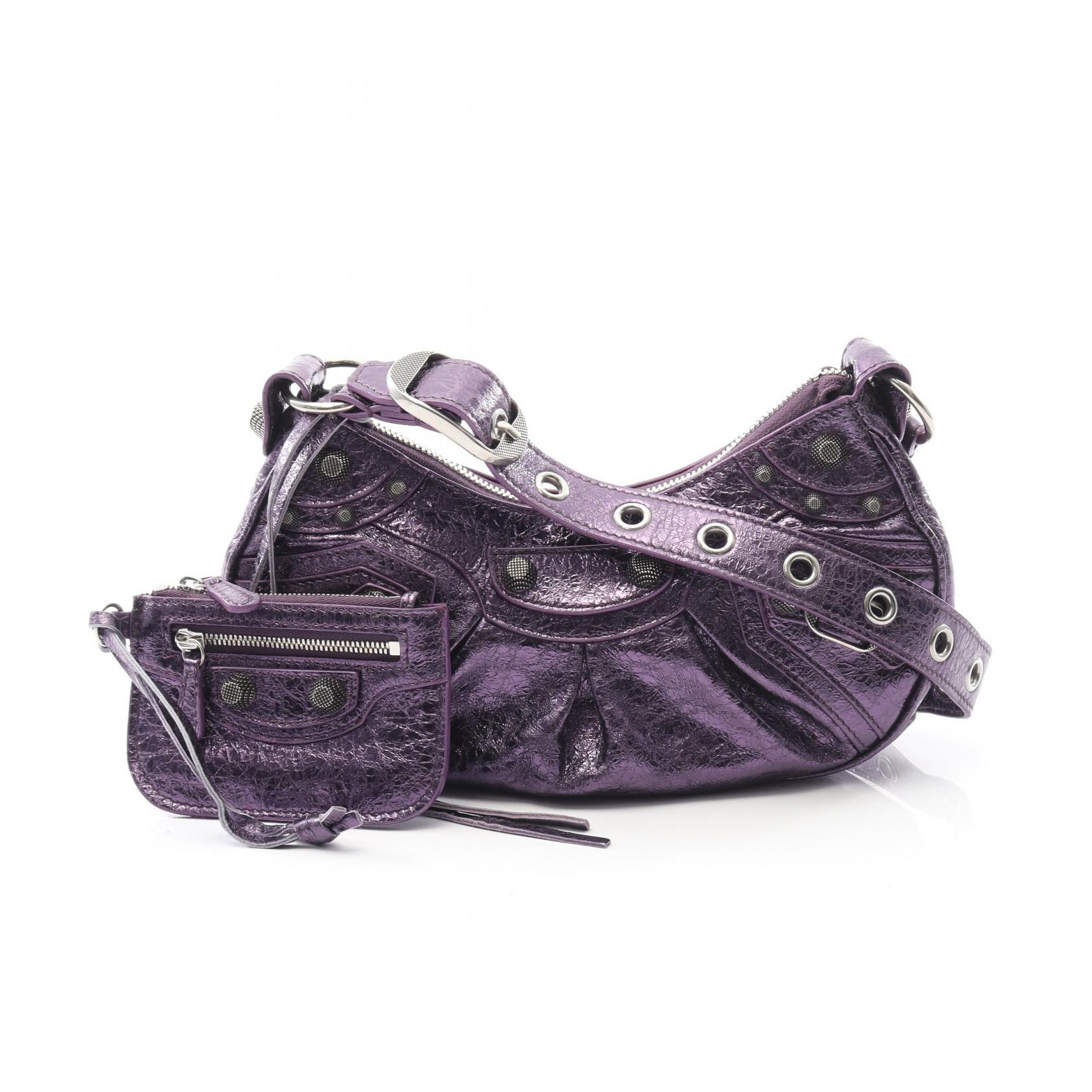 ≪5％OFFクーポン対象＆まとめ買い10%OFF≫バレンシアガ BALENCIAGA LE CAGOLE XS ル カゴール ショルダーバッグ バッグ レザー レディース パープル系 671309 【中古】