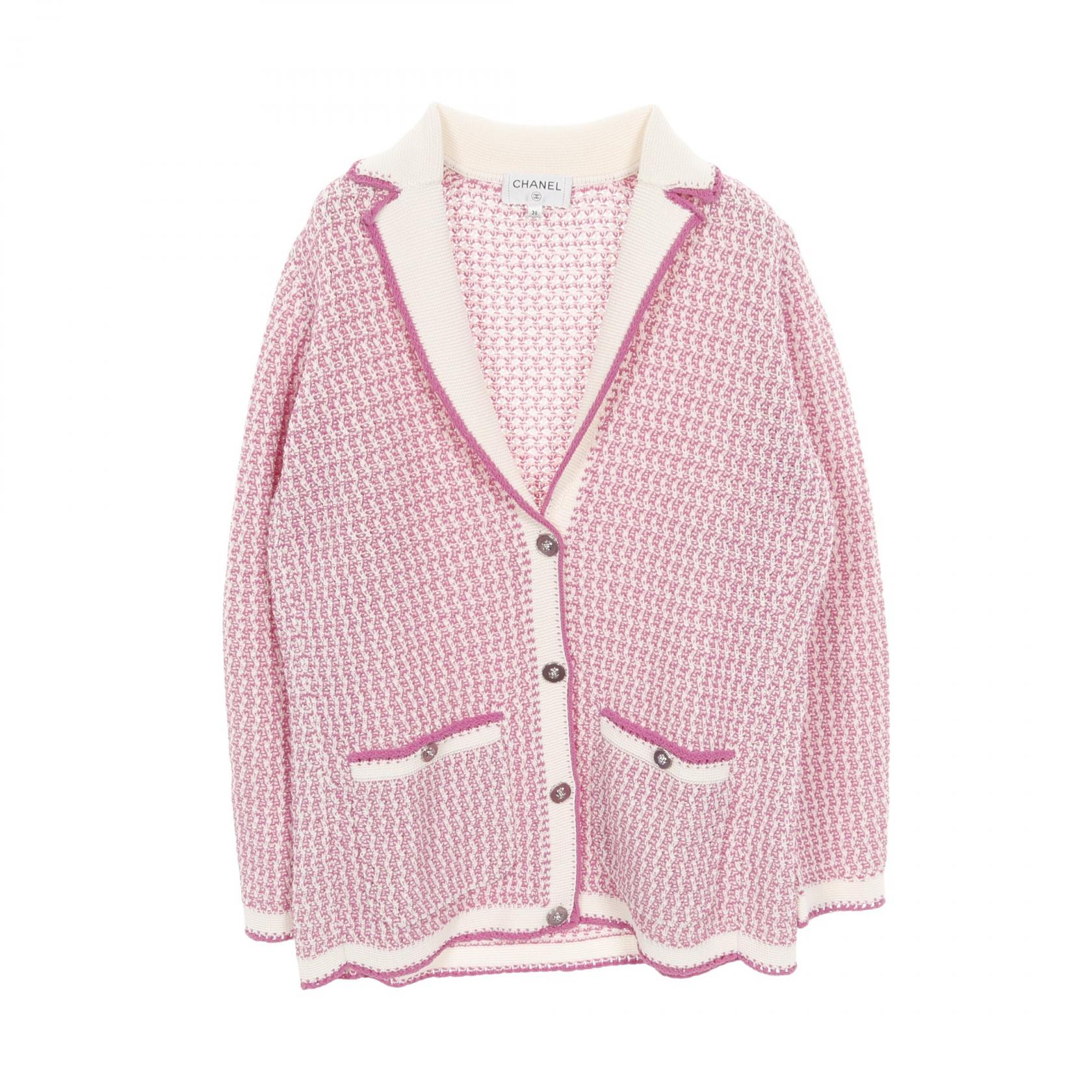 ≪5％OFFクーポン対象＆まとめ買い10%OFF≫シャネル CHANEL ライオンボタン カーディガン 衣料品 トップス コットン レディース ピンク系 / ホワイト系 【中古】