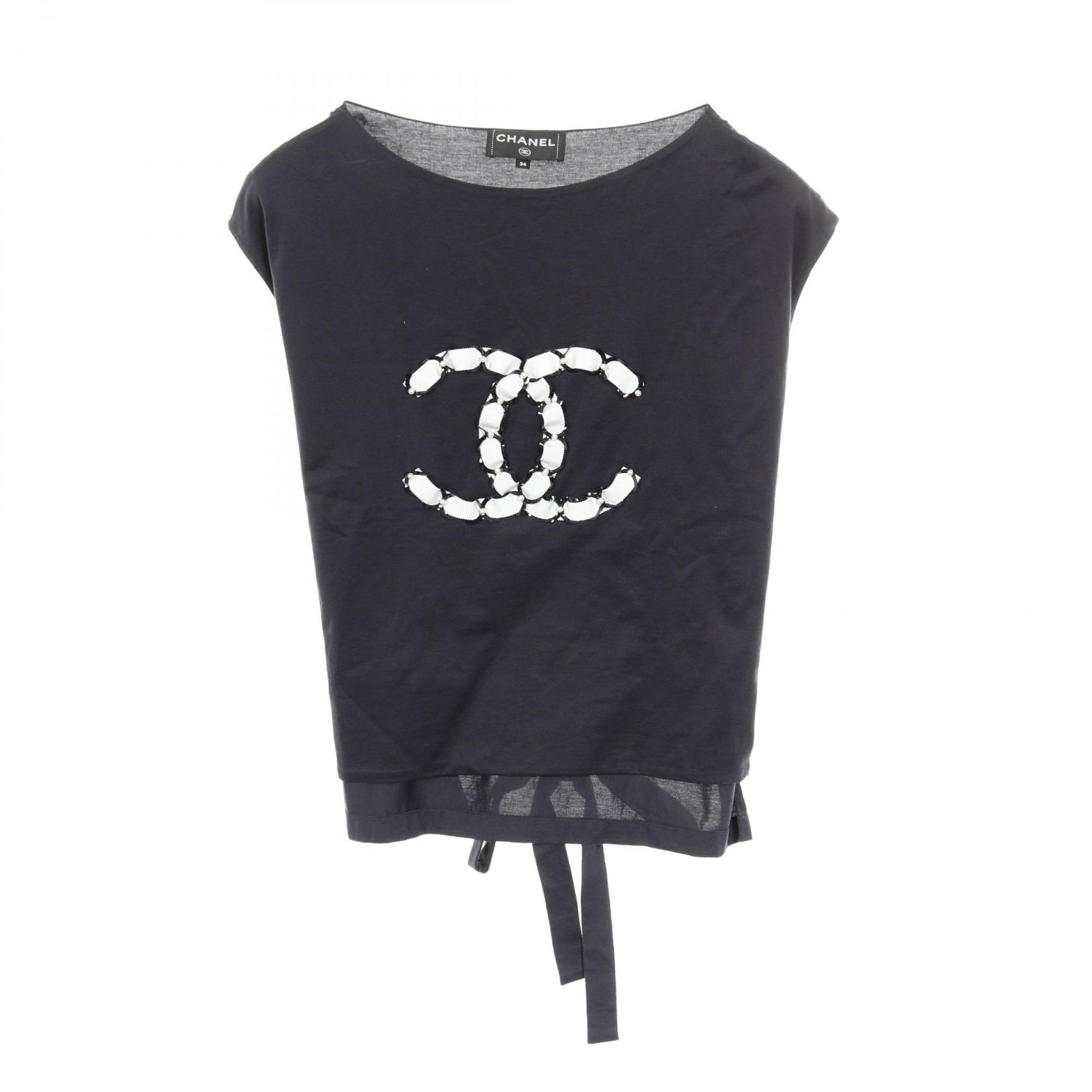 ≪5％OFFクーポン対象＆まとめ買い10%OFF≫シャネル CHANEL ココマーク カットソー 衣料品 トップス コットン レディース ネイビー系 / ホワイト系 P70021 【中古】 126,000円