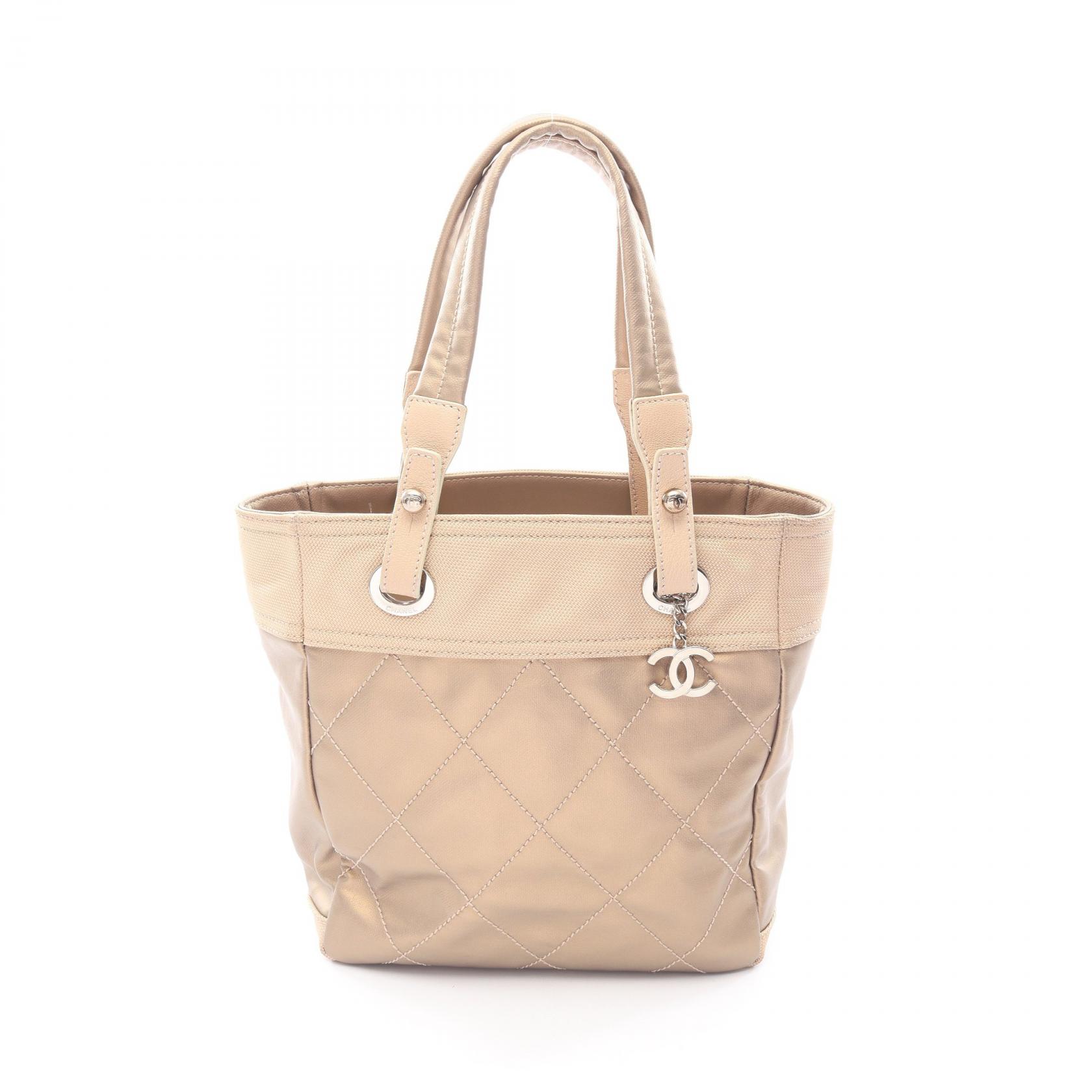 シャネル CHANEL パリビアリッツPM トートバッグ バッグ PVCコーティングキャンバス レザー レディース ゴールド系 / ベージュ系 【中古】