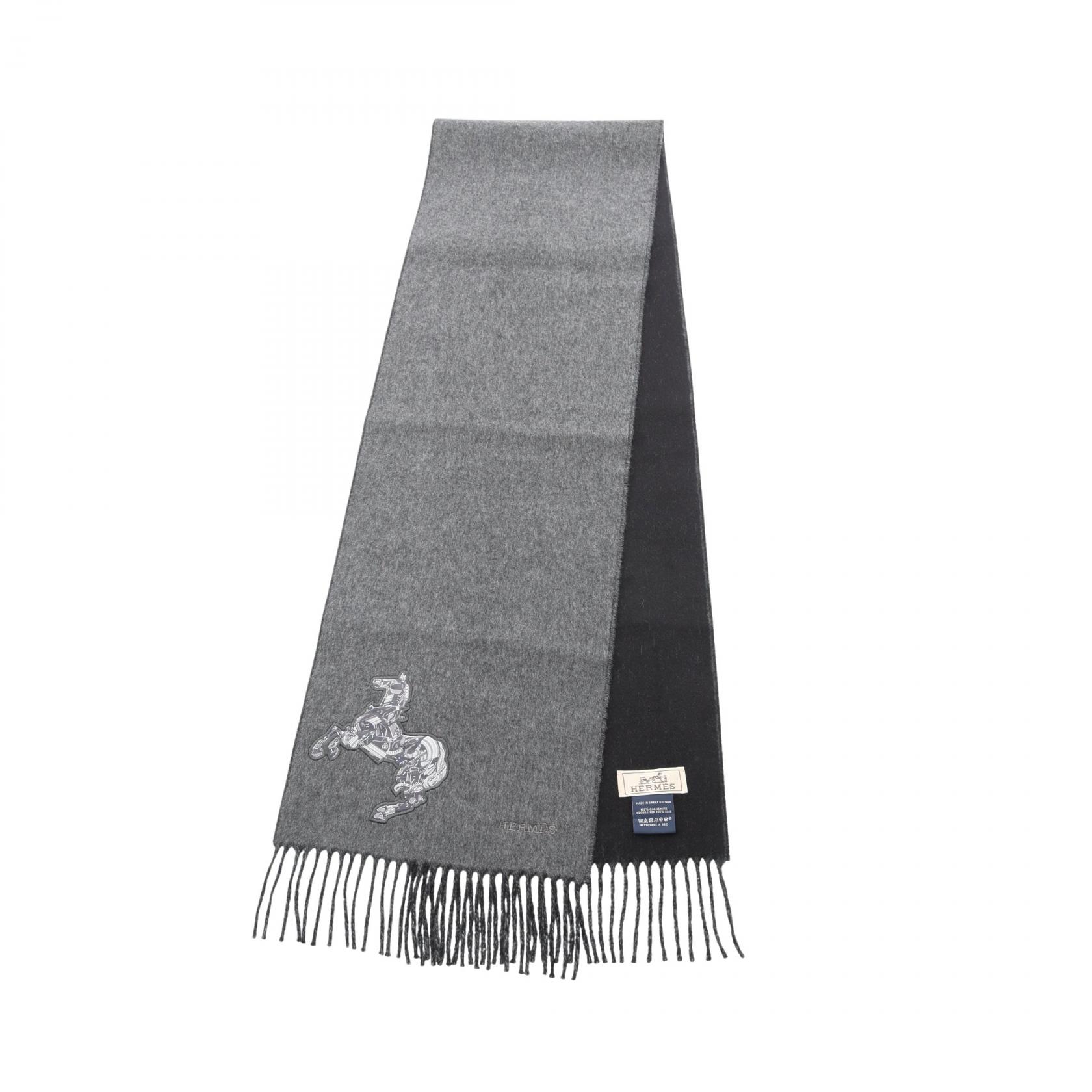 HERMES マフラー グレー/ブラック　ブリッド・ドゥ・ガラ　新品　カシミヤ HERMES マフラー グレー/ブラック ブリッド・ドゥ・ガラ 新品 カシミヤ