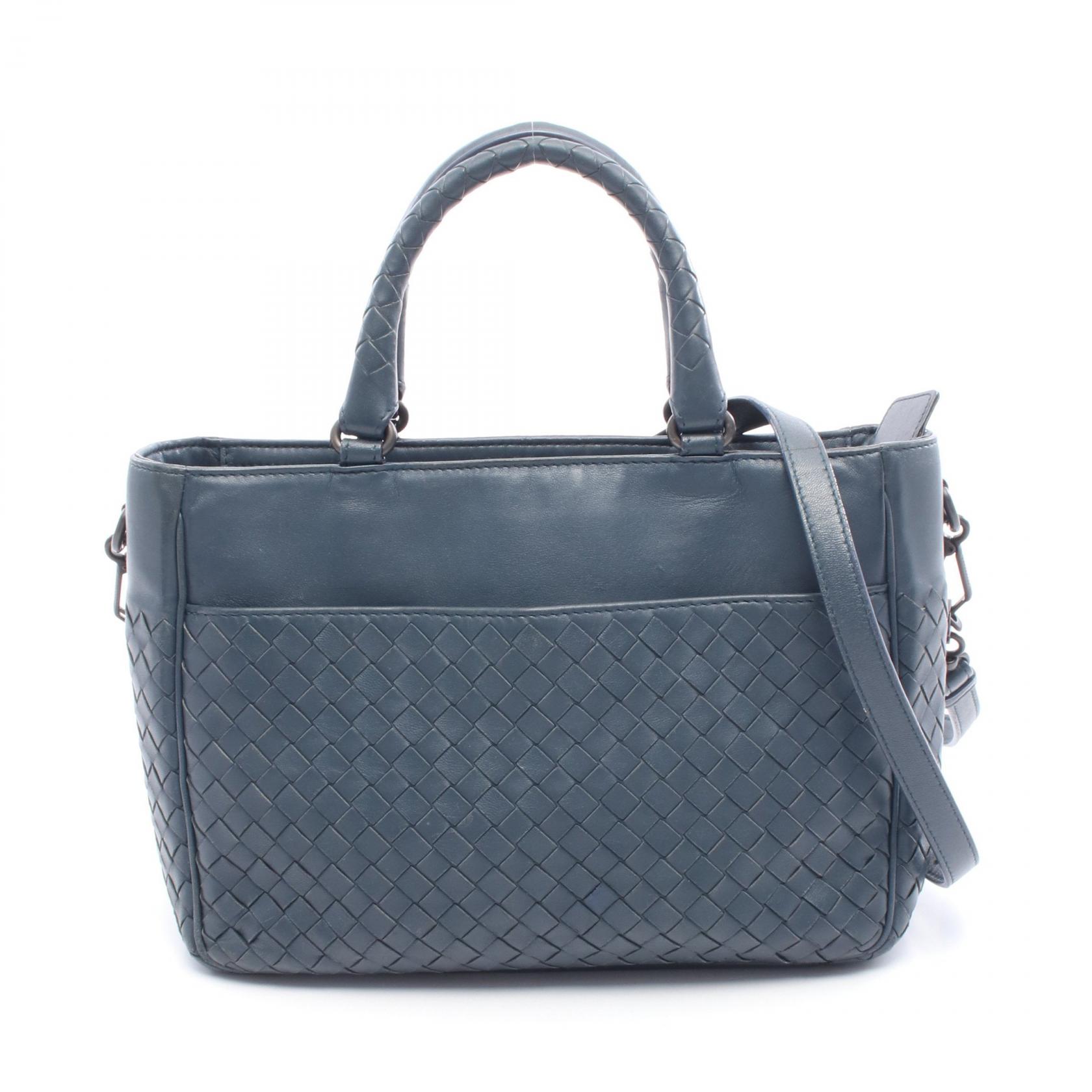ボッテガヴェネタ BOTTEGA VENETA イントレチャート ハンドバッグ バッグ レザー レディース ネイビー系 【中古】｜BRANDOFF TOKYO