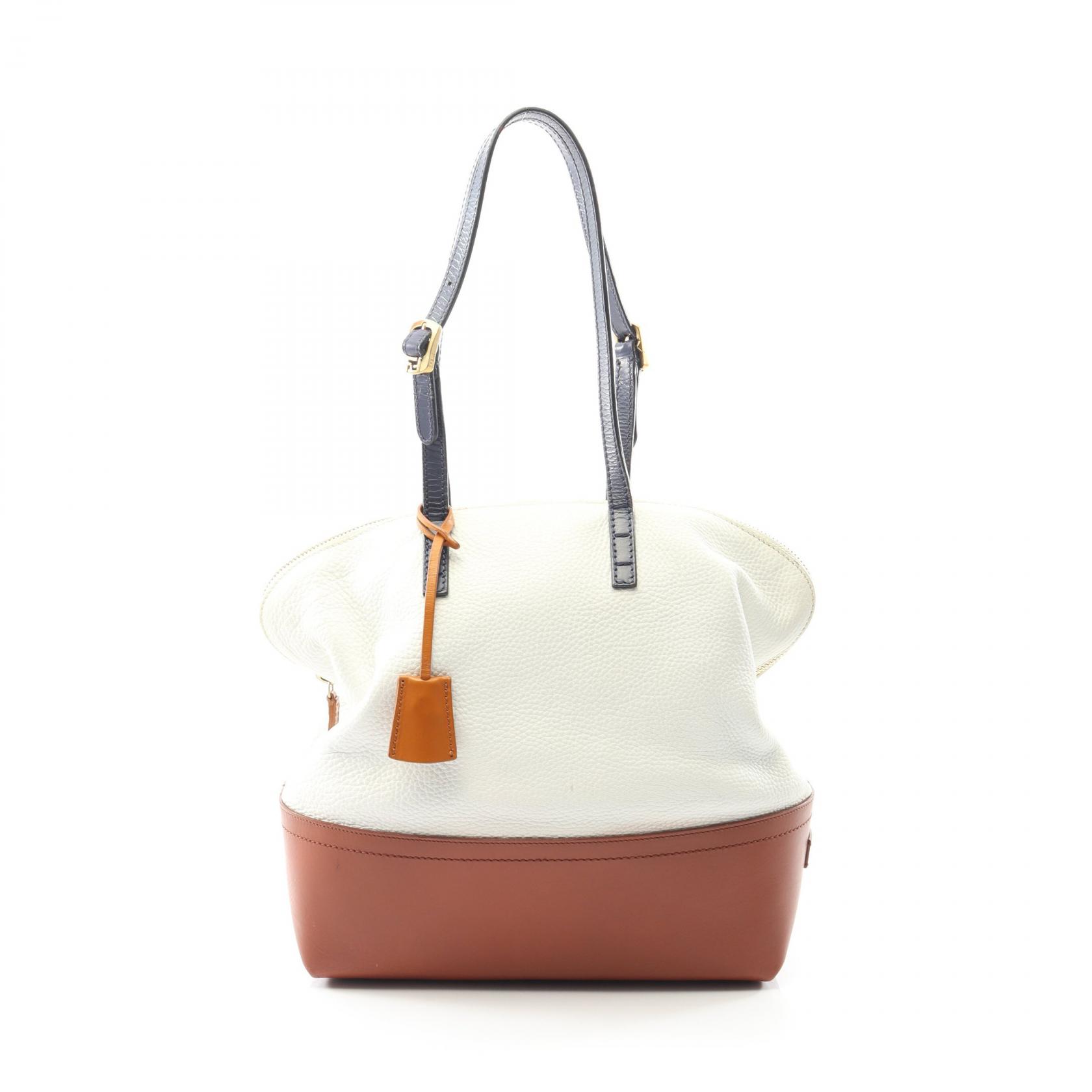 フェンディ FENDI ペカン ショルダーバッグ バッグ レザー レディース ホワイト系 / ブラウン系 / ネイビー系 8BN232 【中古】