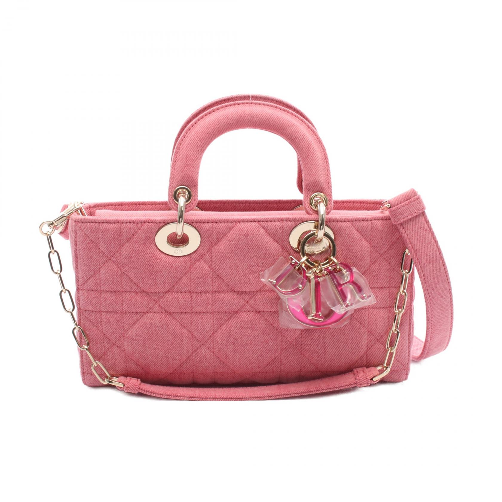 ≪5％OFFクーポン対象＆まとめ買い10%OFF≫ディオール Dior Lady D-Joy ミディアム カナージュ ハンドバッグ バッグ デニム レディース ピンク系 【中古】