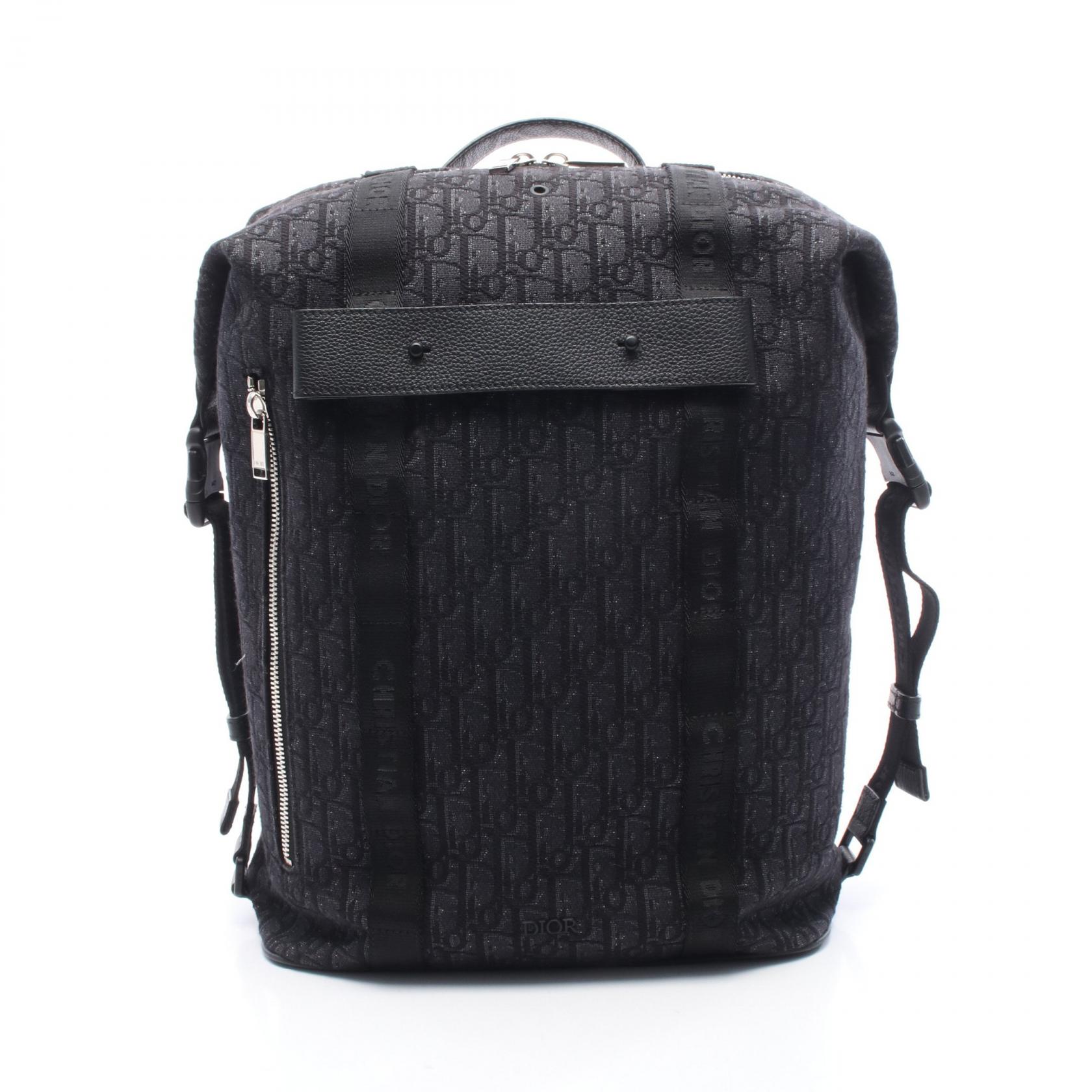 ≪5％OFFクーポン対象＆まとめ買い10%OFF≫ディオール Dior サファリ オブリーク リュックサック バックパック バッグ キャンバス レザー メンズ ブラック系 【中古】