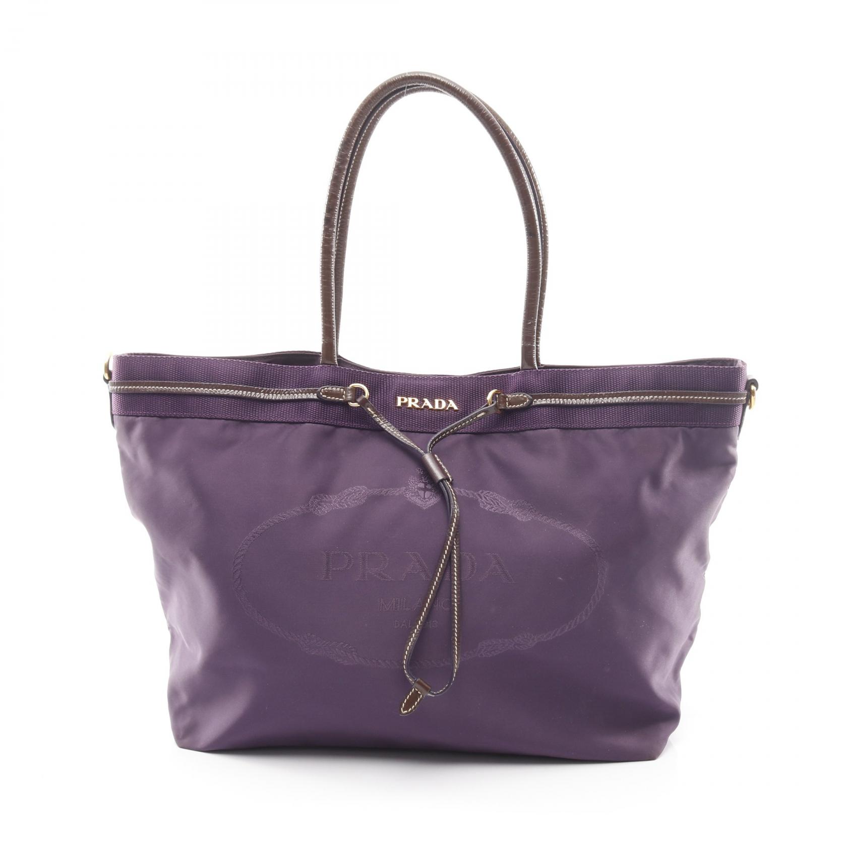 ≪5%OFFクーポン&まとめ買い10% ~7/26 9:59〆≫プラダ PRADA NYLON JACQUARD ハンドバッグ バッグ ナイロン パテントレザー レディース パープル系 / ブラウン系 【中古】|BRANDOFF TOKYO
