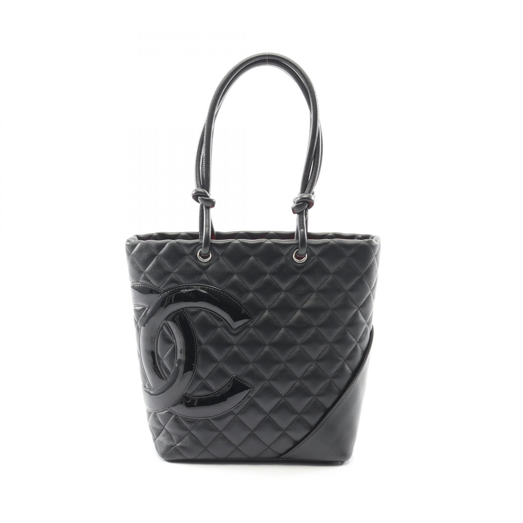 ≪5％OFFクーポン対象＆まとめ買い10%OFF≫シャネル CHANEL カンボンライン ミディアム トートバッグ バッグ レザー パテントレザー レディース ブラック系 【中古】