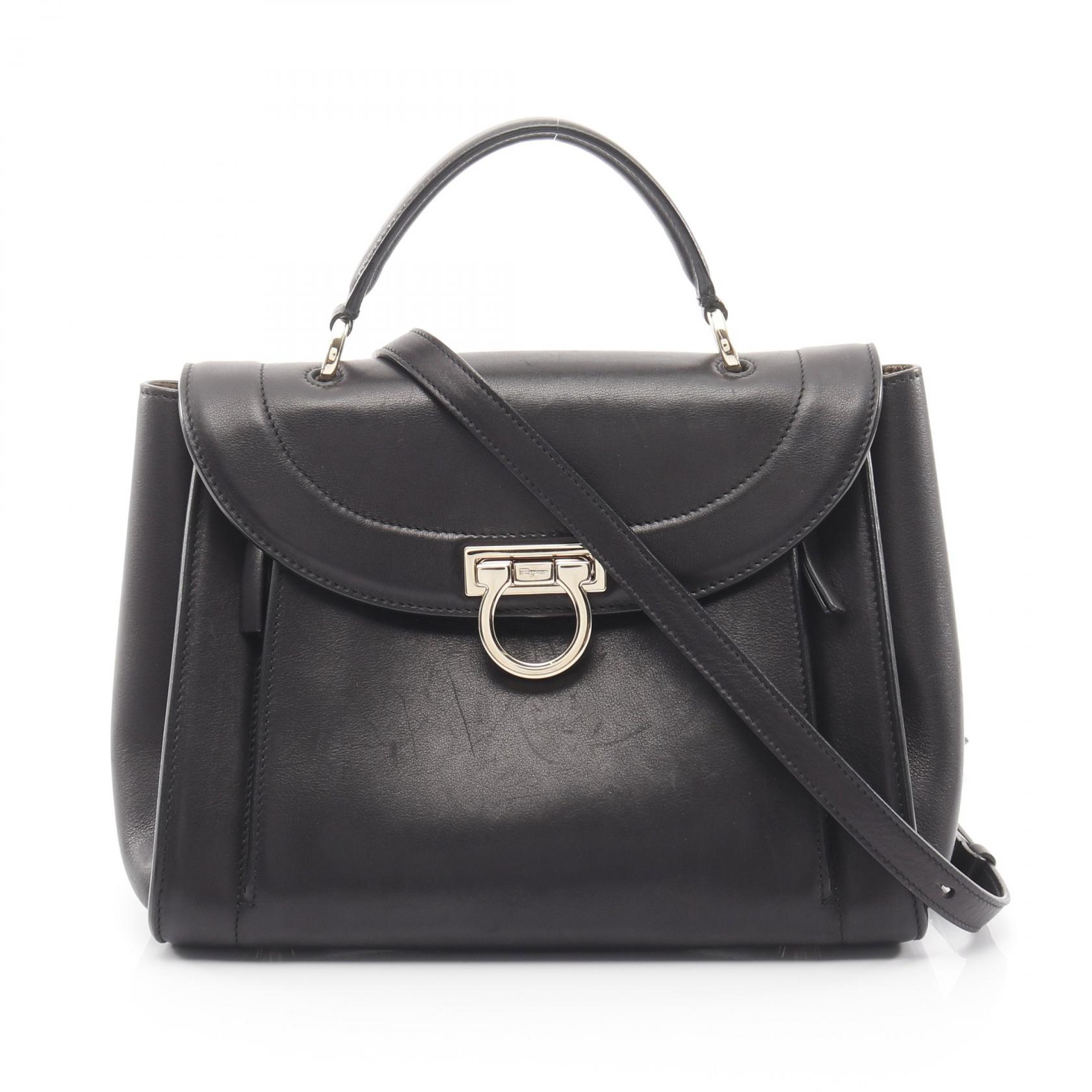 ≪5％OFFクーポン対象＆まとめ買い10%OFF≫サルヴァトーレフェラガモ Salvatore Ferragamo ソフィア レインボー ガンチーニ ハンドバッグ バッグ レザー レディース ブラック系 【中古】