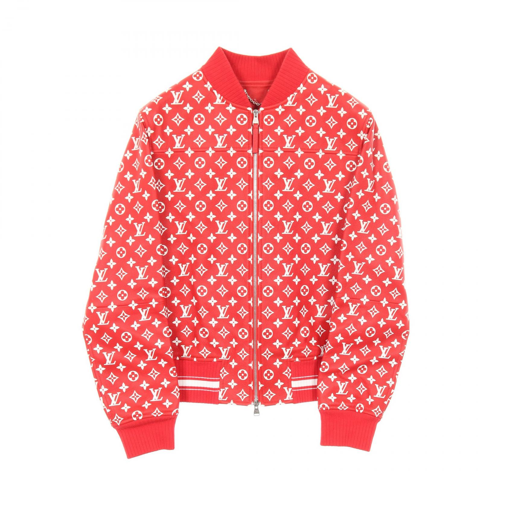 ≪5％OFFクーポン対象＆まとめ買い10%OFF≫ルイ・ヴィトン LOUIS VUITTON LOUIS VUITTON × Supreme モノグラム 革ジャン 衣料品 アウター ゴートレザー メンズ レッド系 / ホワイト系 HD90EDOS 【中古】