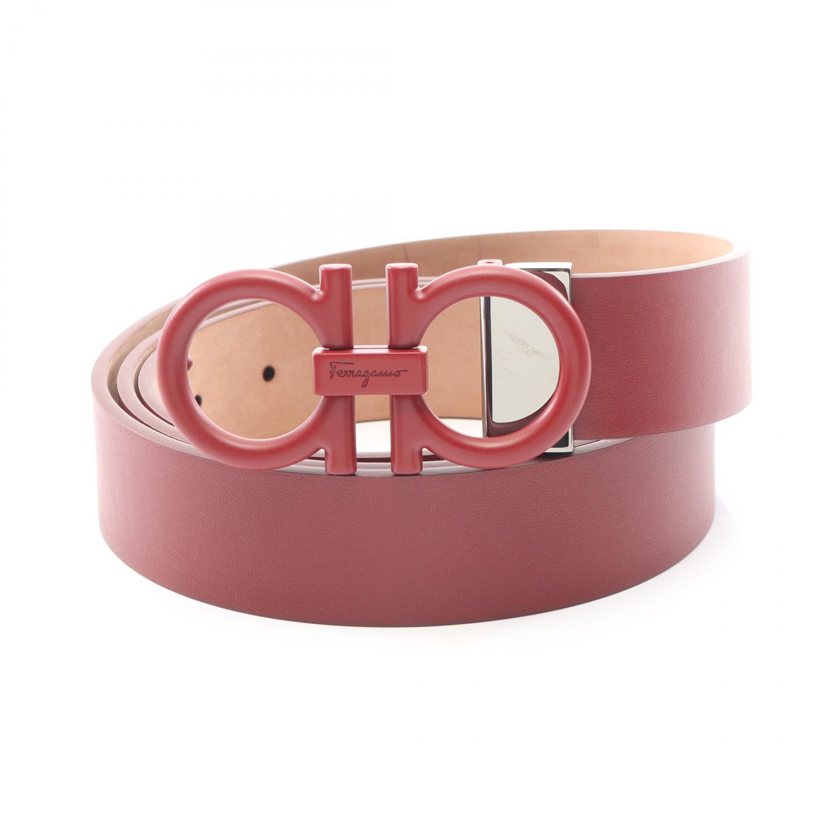 ≪5％OFFクーポン対象＆まとめ買い10%OFF≫サルヴァトーレフェラガモ Salvatore Ferragamo ダブルガンチーニ ベルト 衣料品 レザー メンズ ボルドー系 【中古】