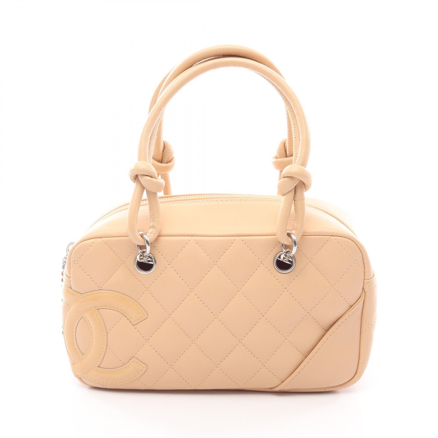 【ポイント5倍｜4/18 0:00～4/20 23:59】シャネル CHANEL カンボンライン ミニボーリングバッグ ハンドバッグ バッグ レザー パテントレザー レディース ベージュ系 【中古】